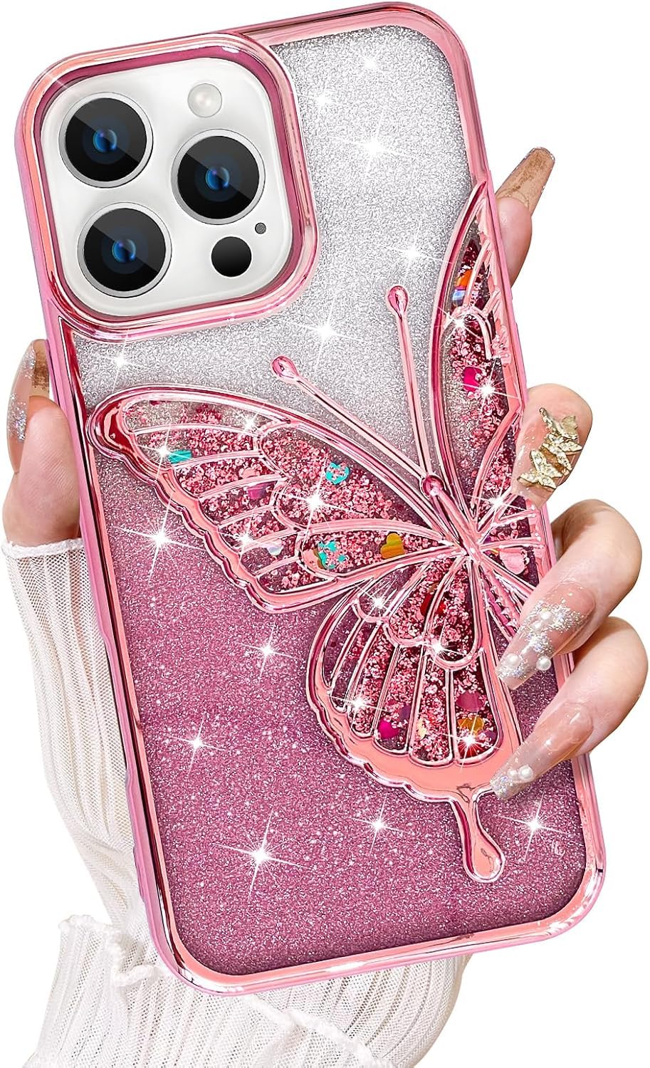 MINTZZ ®️ Designed for iPhone 12 Pro Max Cover with Glitter Cute Butterfly Electroplate Plating Design Back Cover Case for Women Teen Girls (Pink)