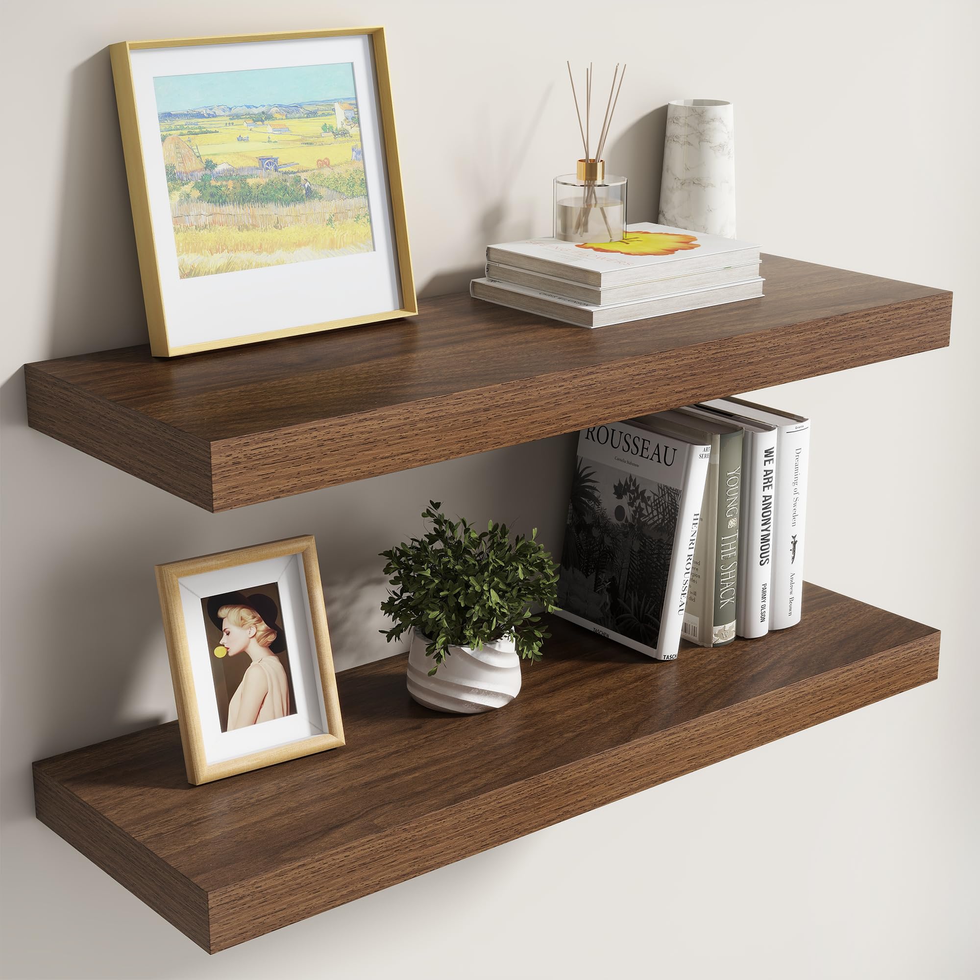 Dreamland 30 Inch Floating Shelves for Wall,8 Inch Deep Floating Shelves,30" W x 8" D Wall Shelves for Bedroom,Living Room, Kitchen,Bathroom,Walnut,Set of 2