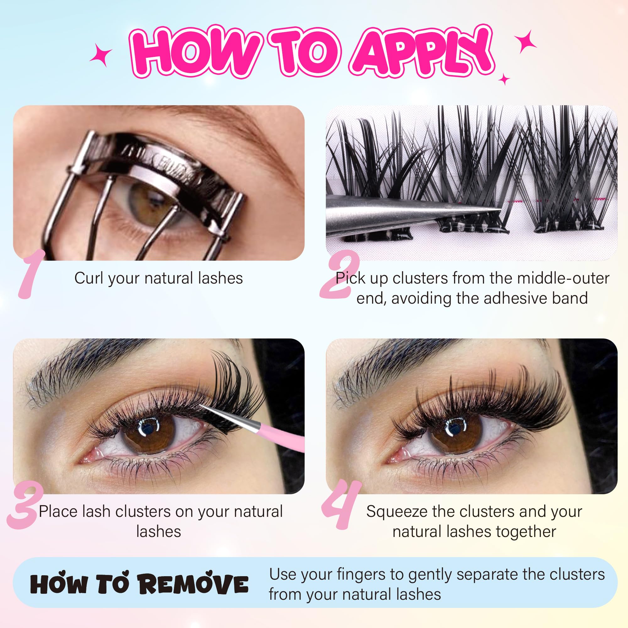 Self Adhesive Eyelashes Wispy Self Adhesive Lash Clusters Natural Lashes Clusters Pre Glued Eyelash Clusters C Curl Cluster Eyelash Extensions Press on Lashes No Glue Needed Reusable 10-16mm