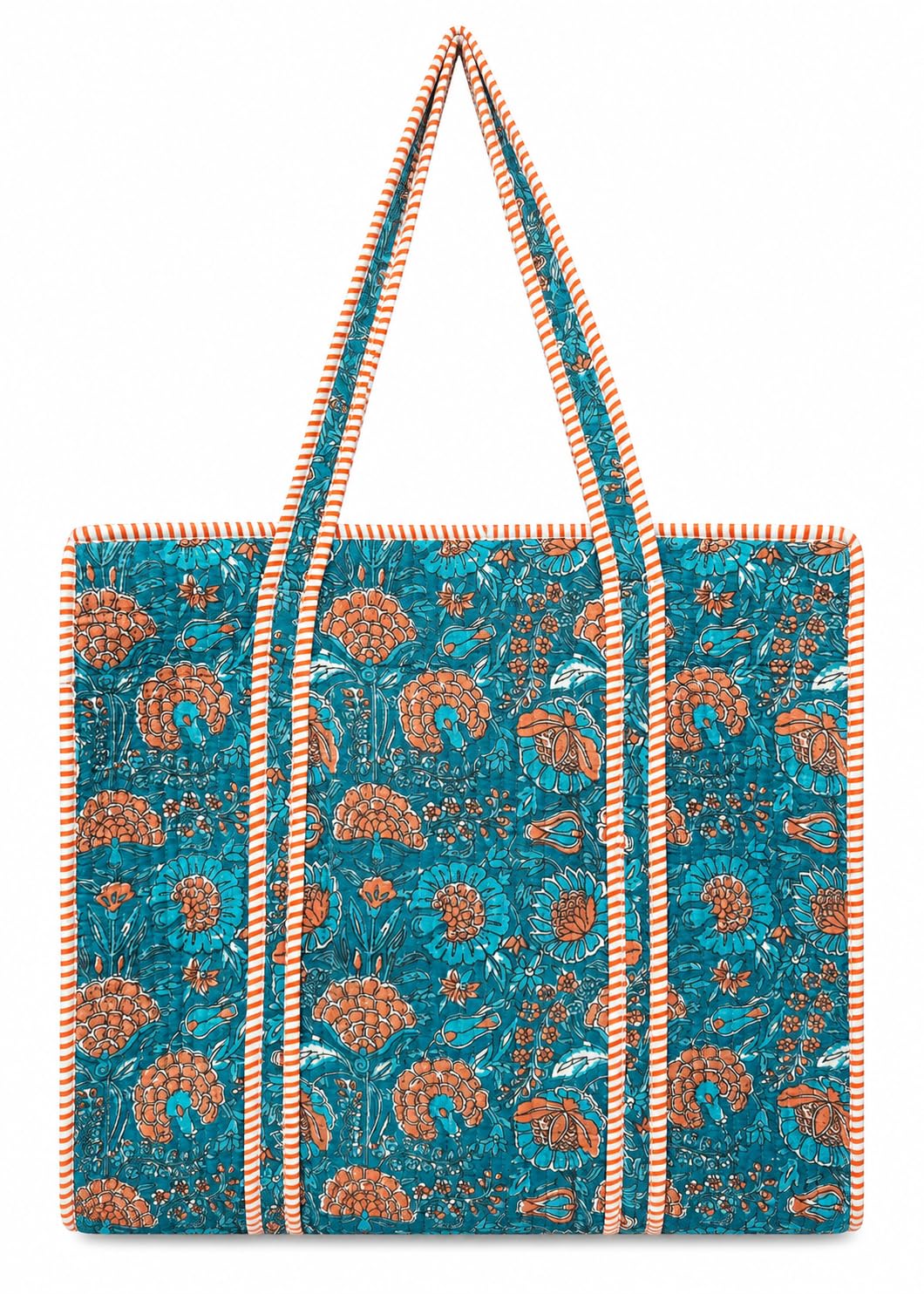 Unique EMBROIDERY Quilted Cotton Tote Bag, Block Print, 16x16 in-picture-29