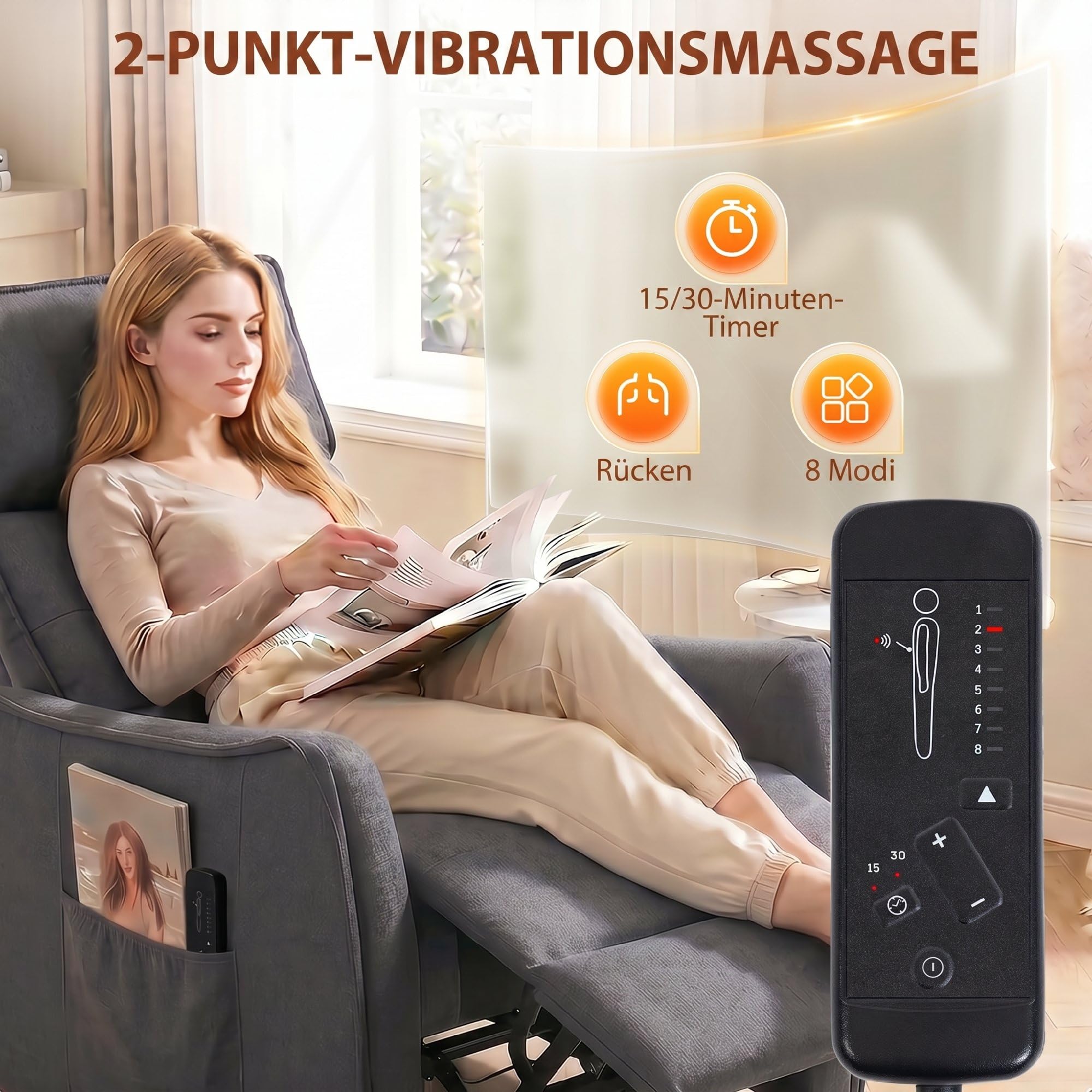 HOMCOM Relaxsessel Fernsehsessel Vibrationsmassage Massagesessel Grau