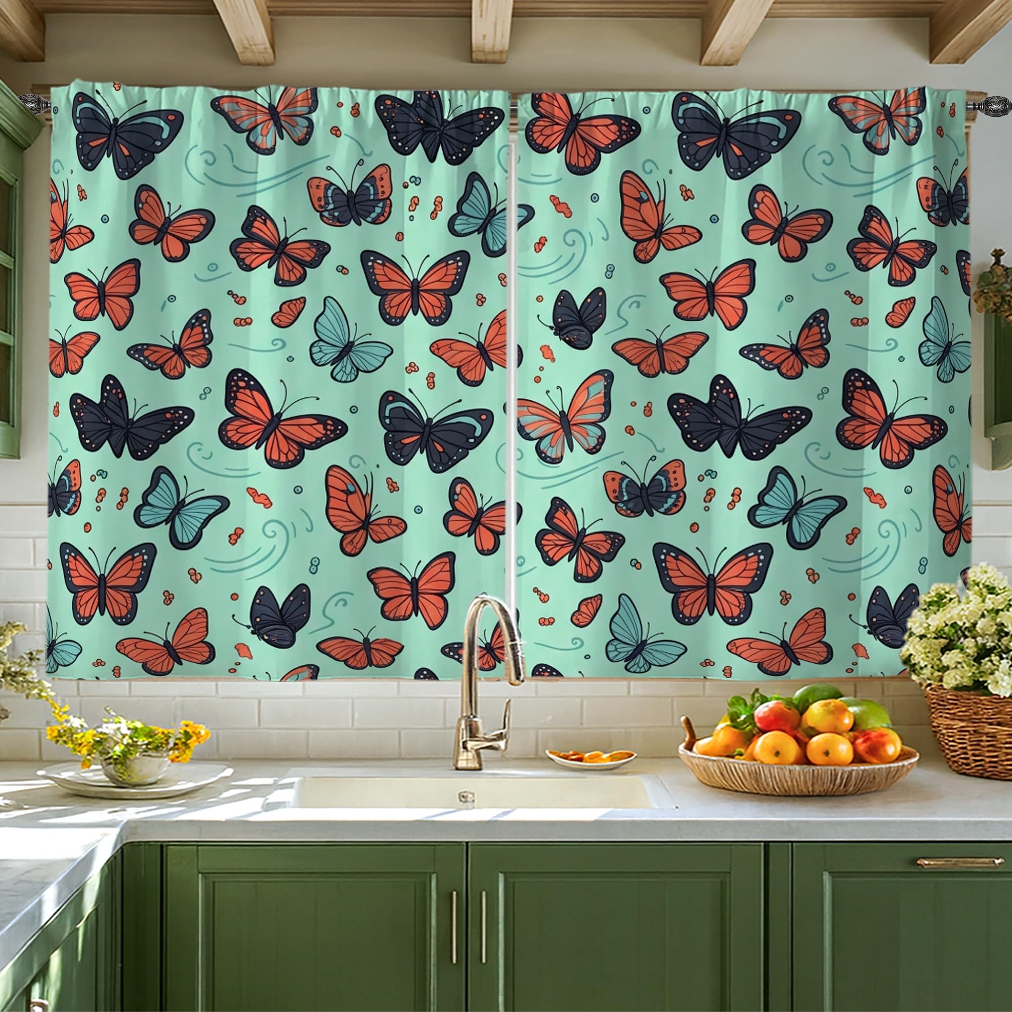 Rideaux de cuisine à motif floral pour petit évier de camping-car et van aménagé