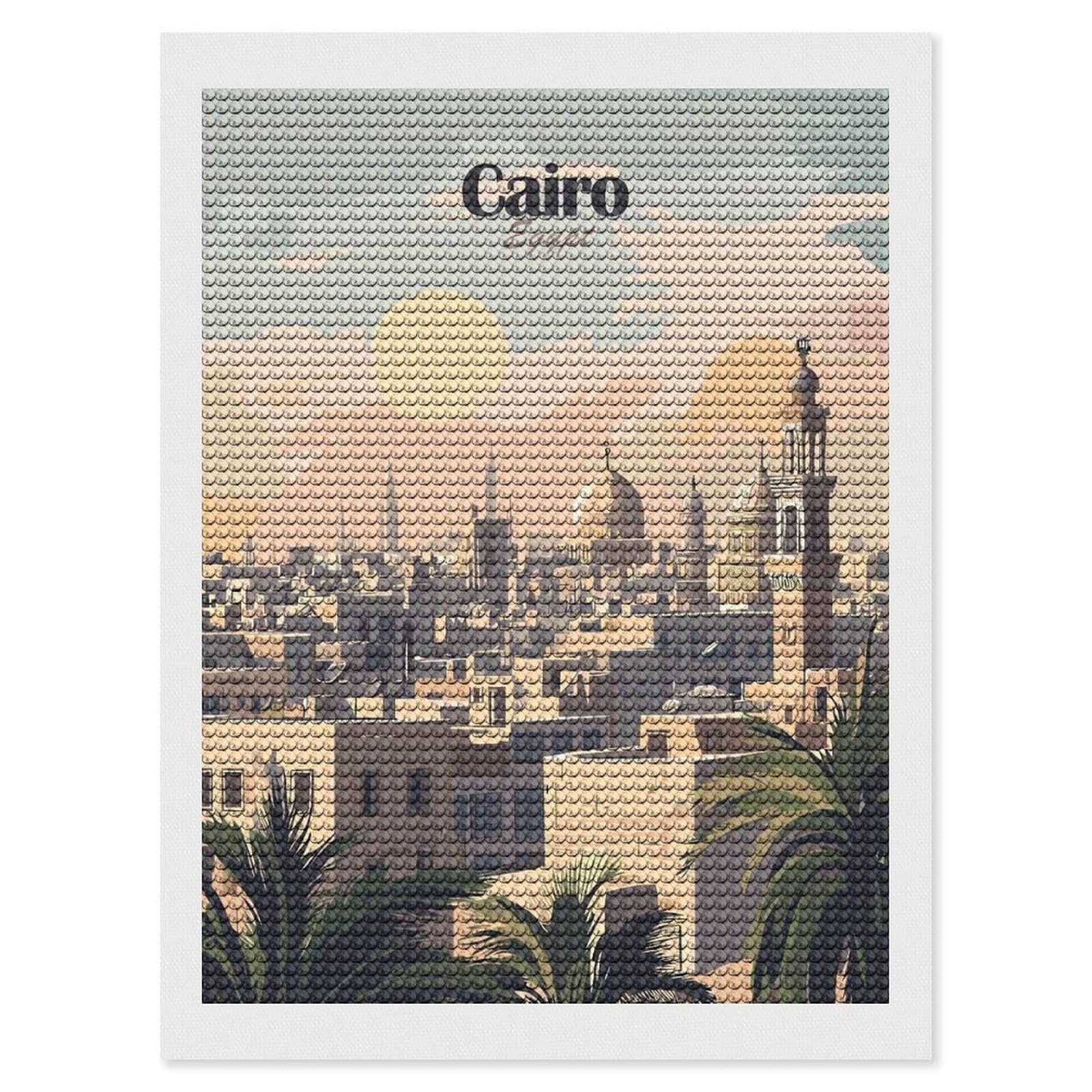Junmoney Cairo, Egypt Cityscape Illustration(2) Diamond Painting Canvas Set 12"x16", Full Kit Included, Calming Craft to Unwind, Farmhouse Decor, Christmas Gift