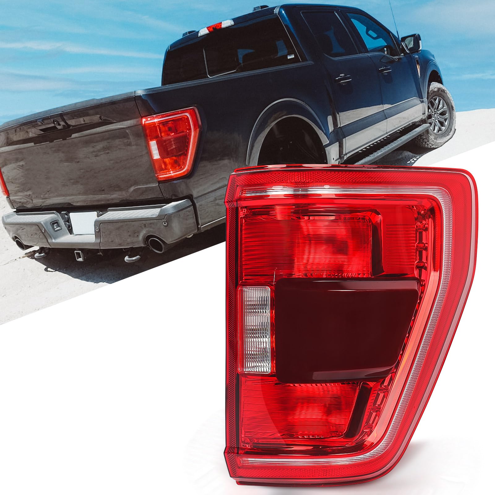 fione tail light assembly compatible with ford f150 2021 2022 2023 halogen model with blind spot feature right passenger side rh