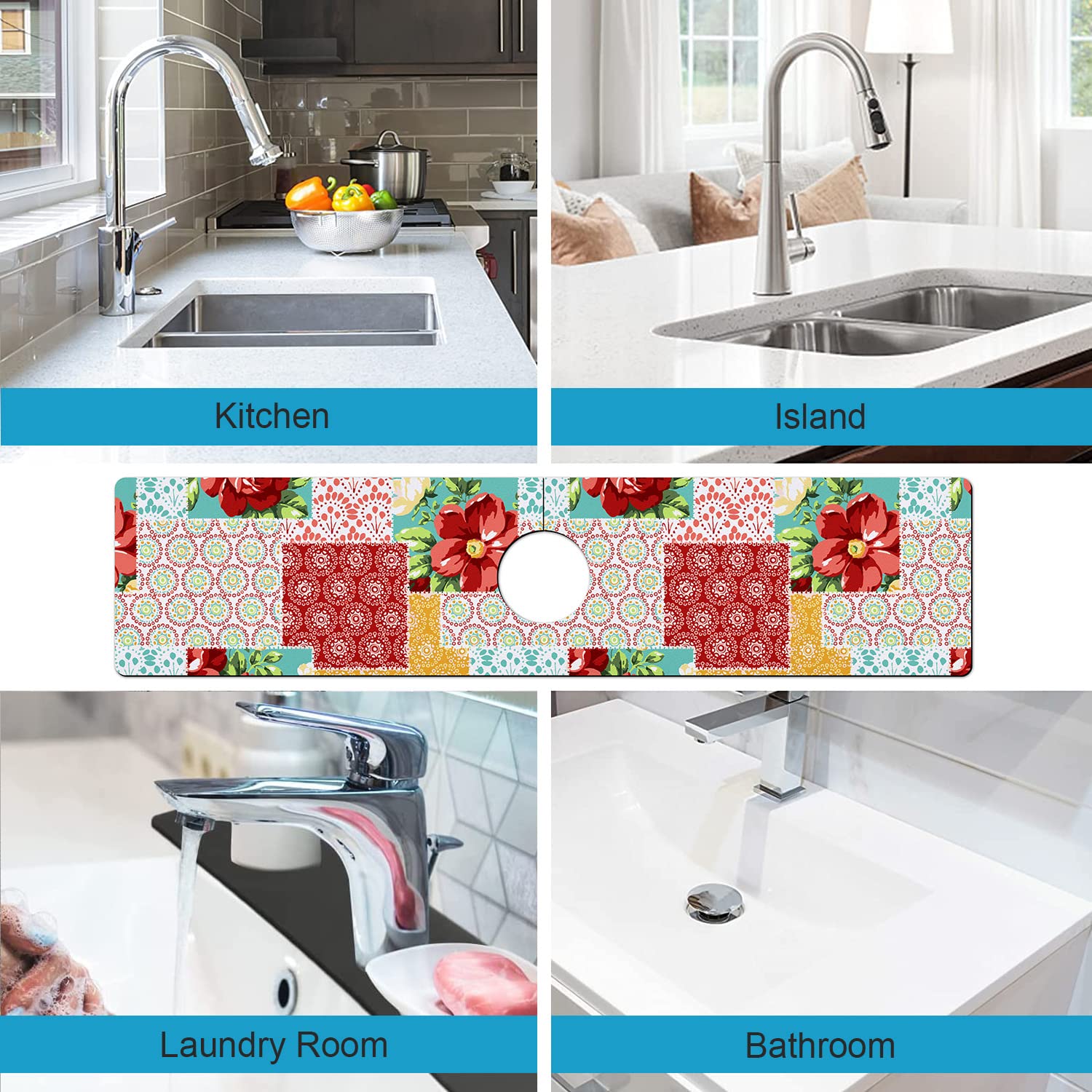 Tapis De Robinet De Cuisine Anti-éclaboussures - Absorbant, Séchage Rapide, Motif Fruits Coloré