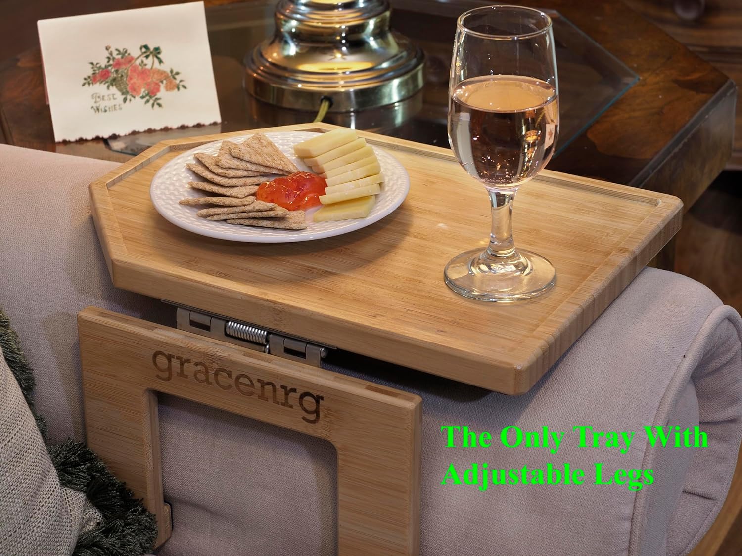 My Cozy Tray, Most Stable, Adjustable Legs for Narrow Or Wide Couch Arm, Better Leg Design, Stronger, Clip On, Bamboo, Camping/RV, College Dorm Essentials, Great Gifts,