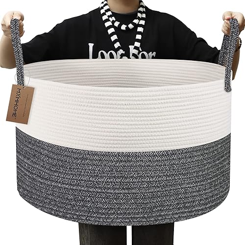 MXMHOME Cesta de cuerda tejida grande XXL 216 x 216 x 137 pulgadas cesta de manta para sala de estar cesta de almacenamiento de juguetes con asas