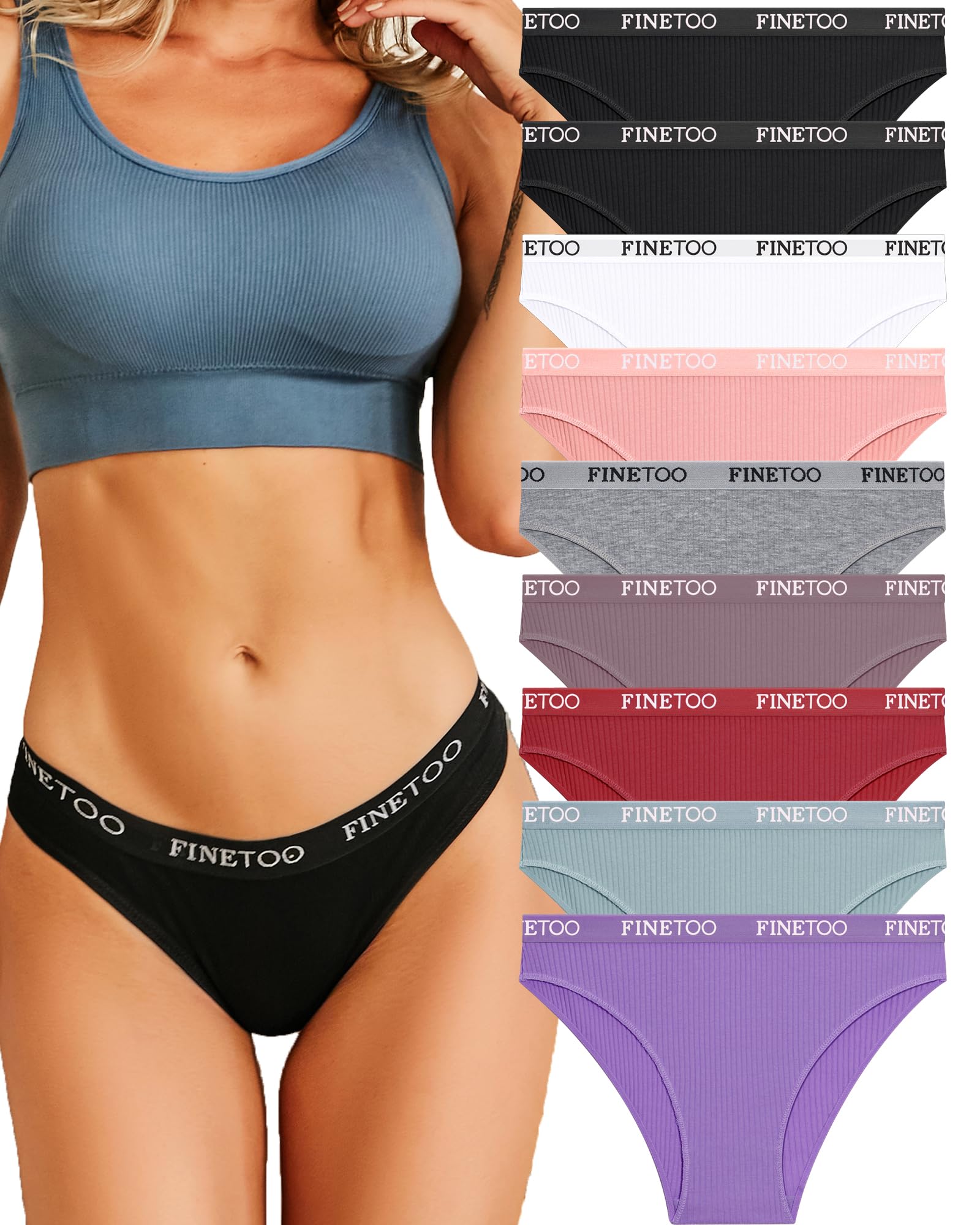 FINETOO Confezione da 5 Slip da Donna in Cotone, Biancheria Intima da Donna, Arcobaleno, Sport, Hipster, Sexy, con Logo, Biancheria Intima Sportiva, Morbida, Cintura Sportiva