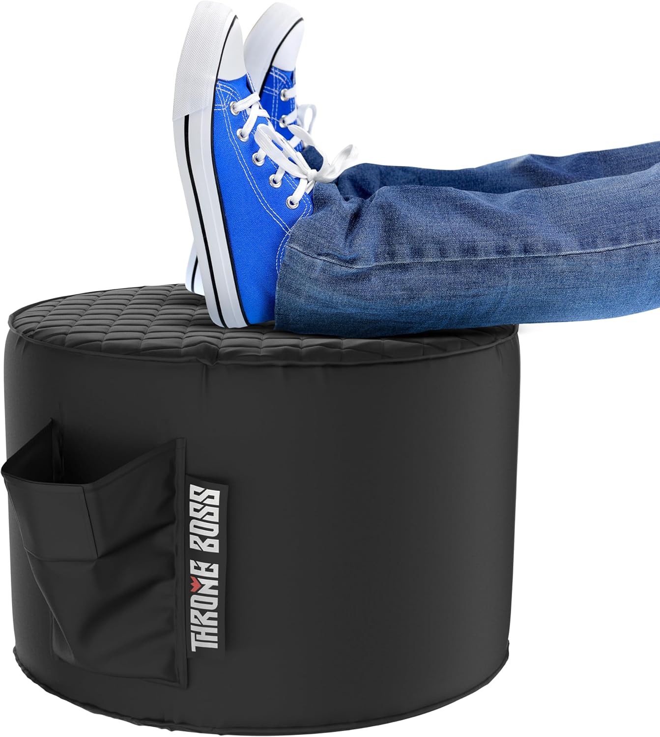 Throne Boss Gaming Footstool - Cover ONLY No Filling - Matching Bean Bag Chair Pouf/Ottoman - Round Gamer Foot Stool Footrest with Drink Holder (Black)