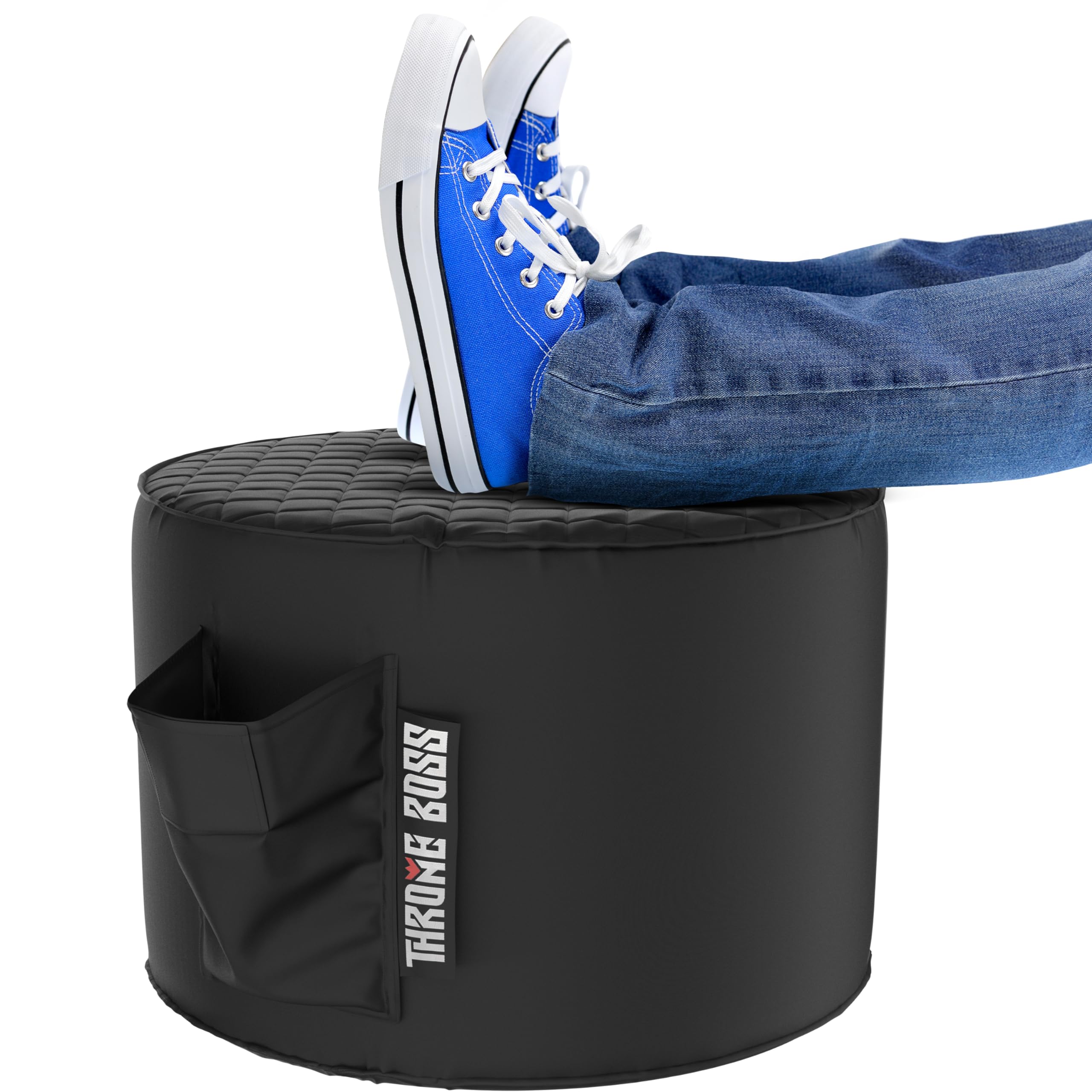 Throne Boss Gaming Footstool - Cover ONLY No Filling - Matching Bean Bag Chair Pouf/Ottoman - Round Gamer Foot Stool Footrest with Drink Holder (Black)