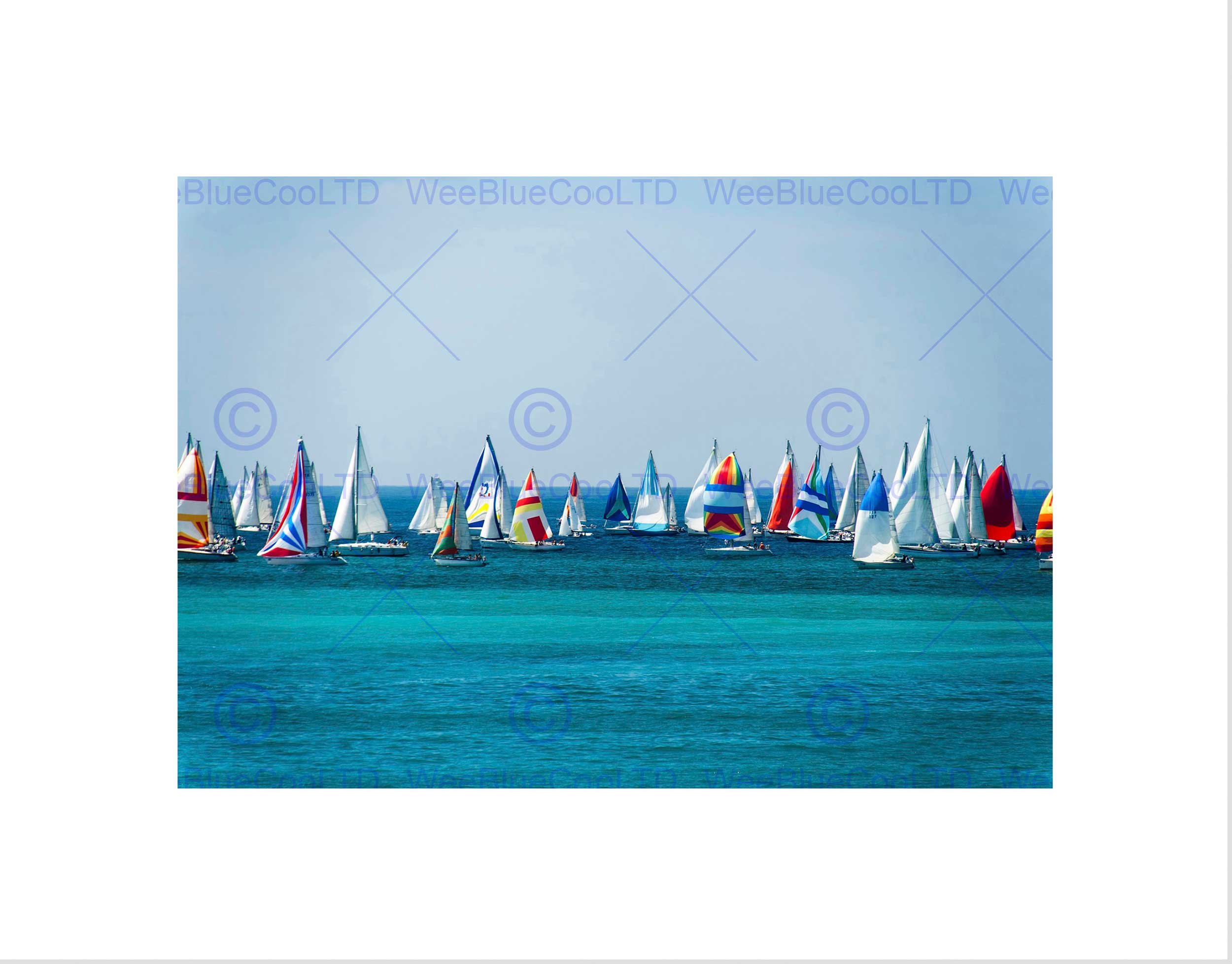 Wee Blue Coo SAILING BOATS SEA COLOURFUL BLACK FRAME FRAMED ART PRINT PICTURE MOUNT B12X8992