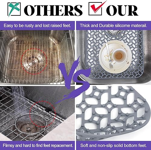 Miniatura 4 de JUSTOGO Protector de silicona para fregadero de cocina, antideslizante, resistente al calor, accesorio de rejilla para fregadero de cocina, drenaje