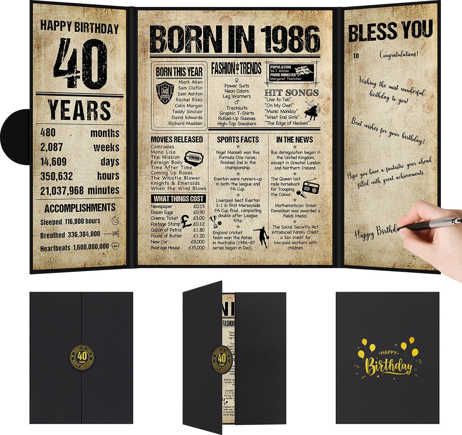 Benjia 40th Birthday Gift for Woman Man, 1986 Bday Card Decoration Guest Signing Book, Big 40 Years Old Signature Board, Vintage Born in 1986 UK Guestbook, Birthday Party Decor for Mum Dad