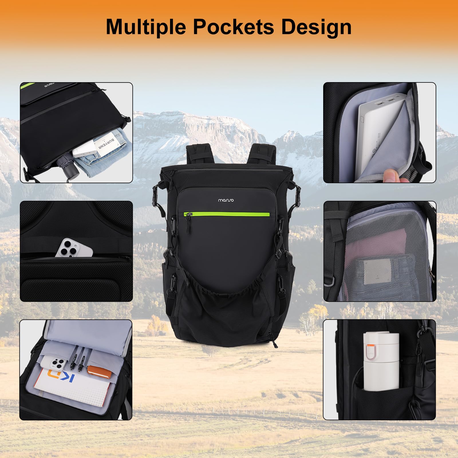 MOSISO Zaino Portacasco Moto, Zaino Equitazione Grande Capacita per Motociclisti, Borsa Espandibile per Casco Moto con Scomparto Posteriore Completamente Aperto per Laptop e Rete Nascosta, Nero