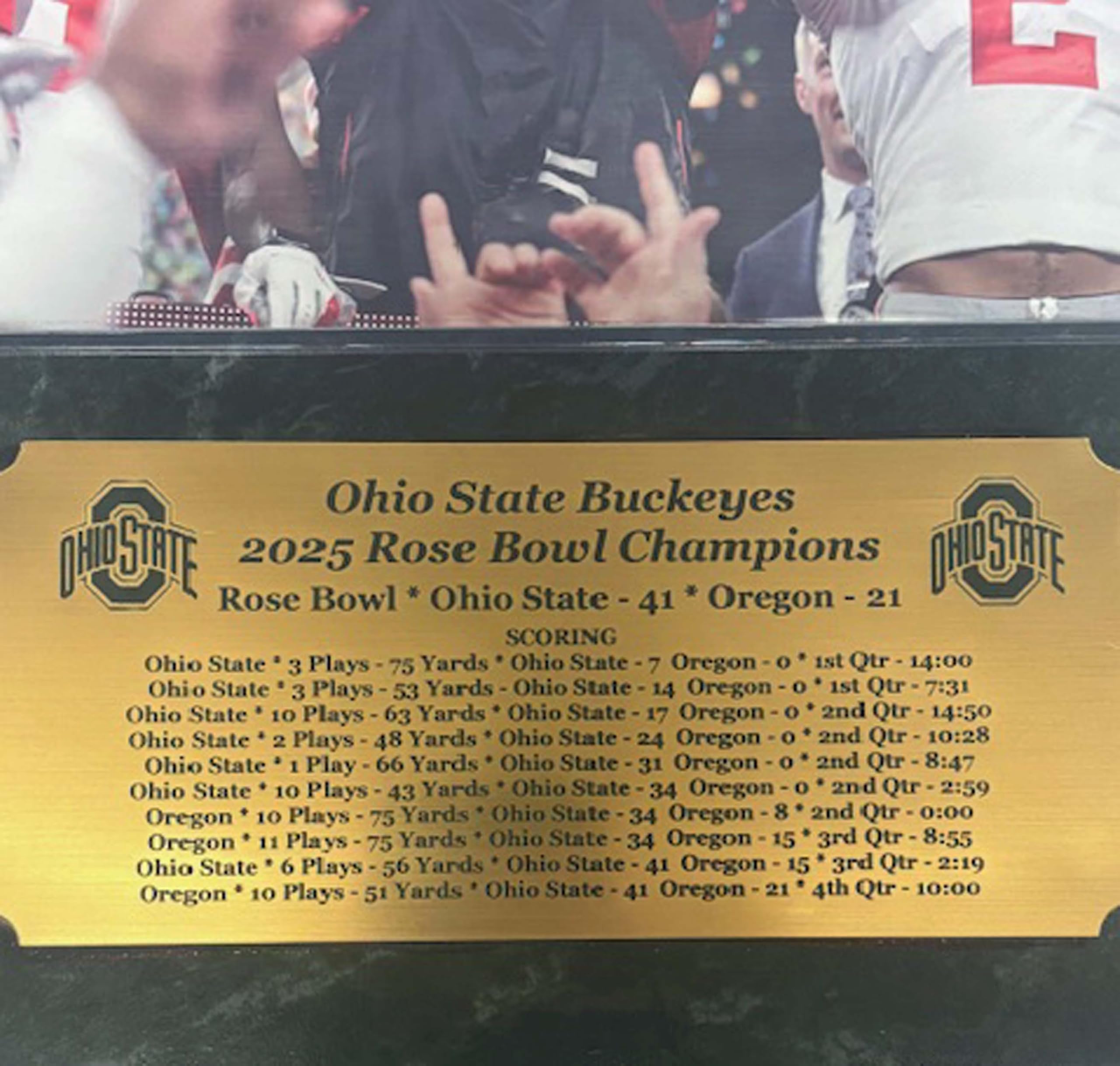 Ohio State 2025 Rose Bowl champions 8x10 photo plaque with an engraved nameplate with season results (Mahogany)