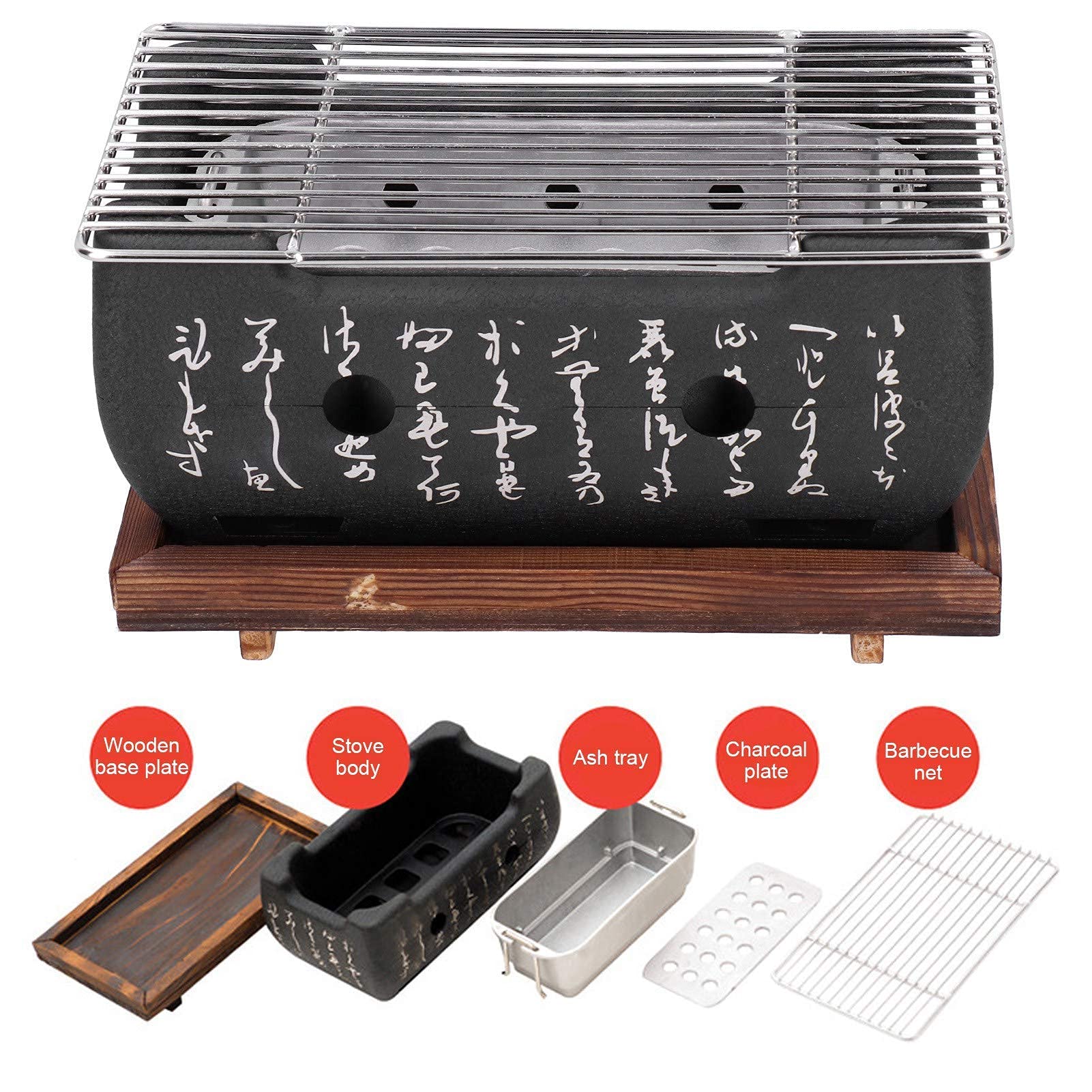 Barbecue Giapponese da Tavolo,Barbecue da Tavolo,Barbecue a Carbonella con Base in Legno per Picnic Giardino Balcone Campeggio Yakiniku Takoyaki