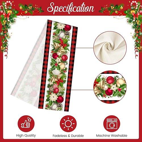 Miniatura 6 de Brightown Camino de mesa de Navidad rojo y negro, a cuadros, camino de mesa de Navidad de 72 pulgadas de largo, temporada de invierno, Navidad,