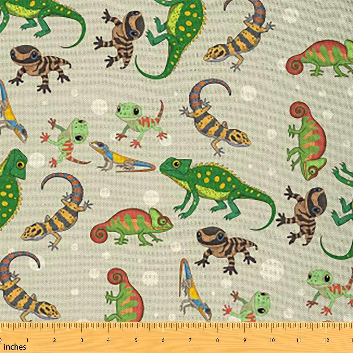 Chameleon Lizard Fabric by The Yard, Tropical Wild Animals Upholstery Fabric for Kids Boys, Cartoon Reptile Print DIY Art Decorative Fabric for Upholstery and Home Accents, Colorful, 5 Yards