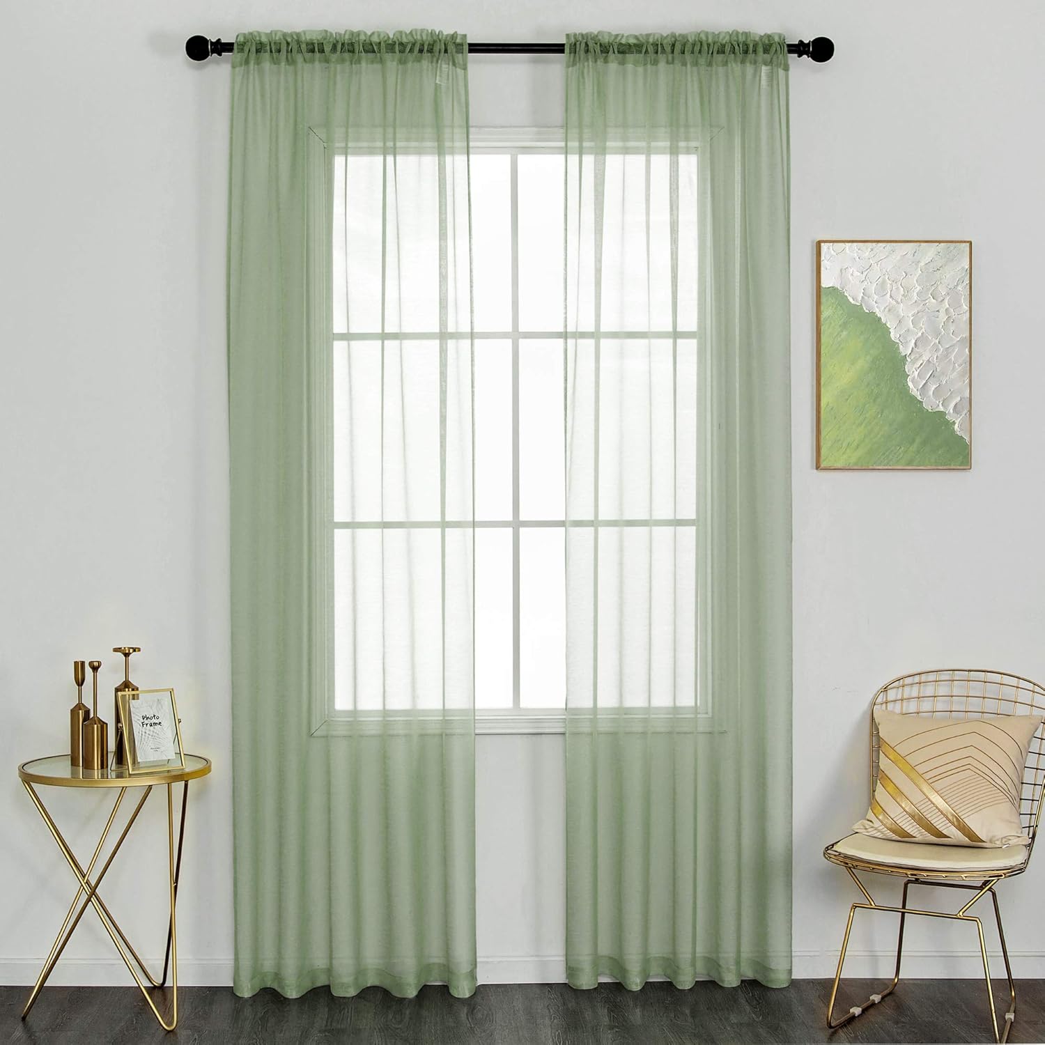 DUALIFE Sage Green Sheer Curtains for Bedroom and Living Room Voile Light Green