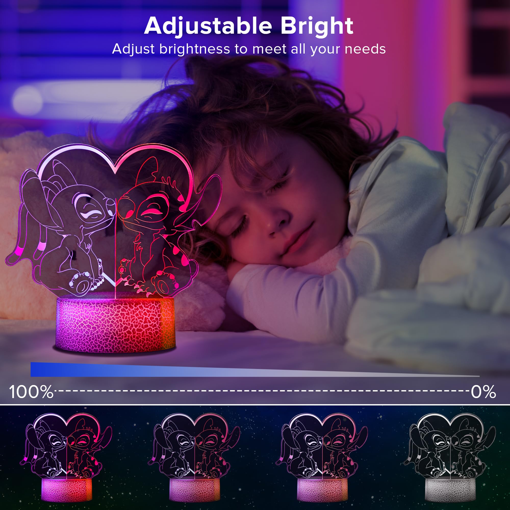 TIDRT Stitch Lampada-Acrylic 3d Led Luce Notturna 16 Colori Tocco Con Telecomando,Luci Decorative Per La Stanza Dei Bambini,Regali Di Compleanno E Natale