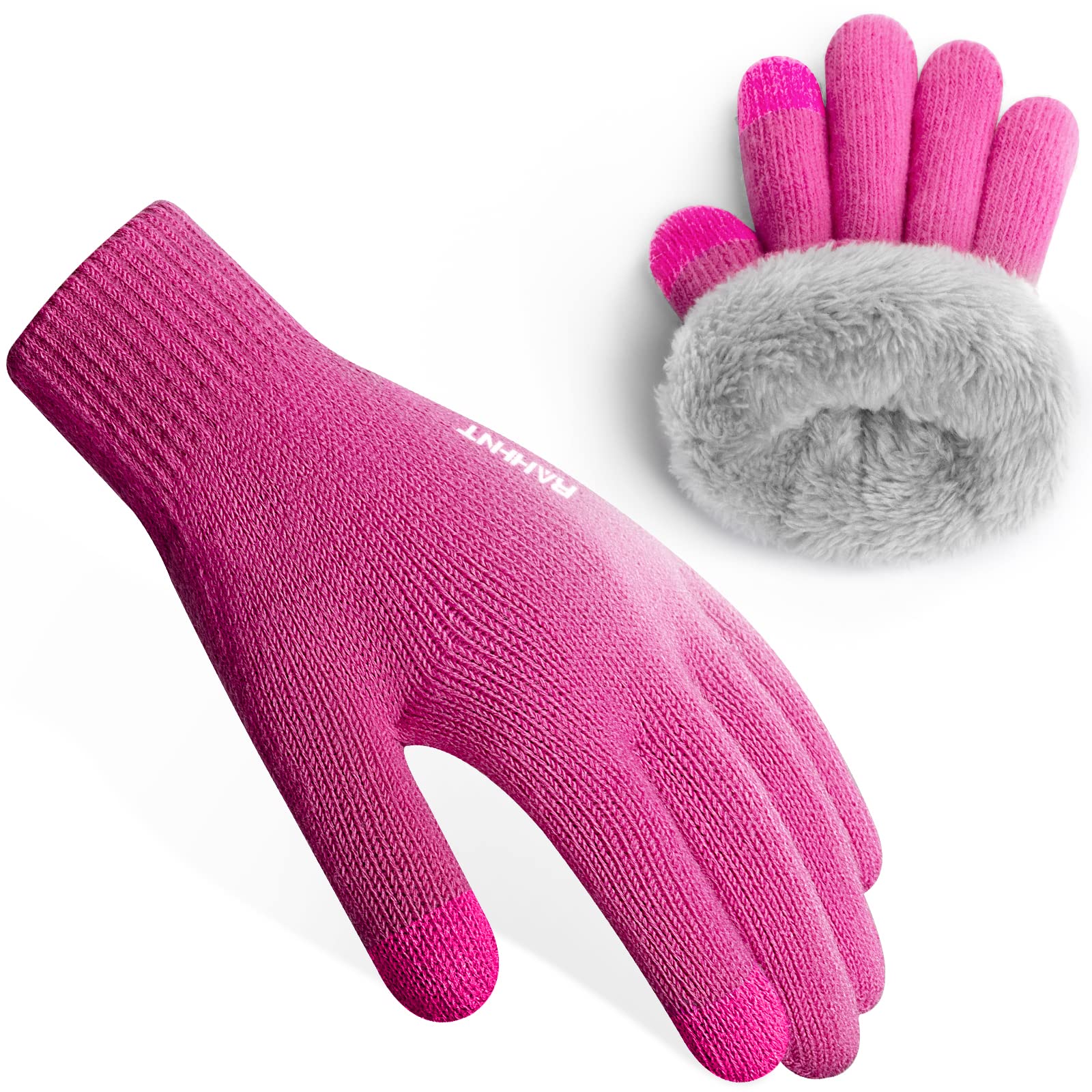 Rahhint Guantes Lana Invierno Termicos para Niños y Niñas 4-15 Años con Punto Pequeños Forro Polar Aislado