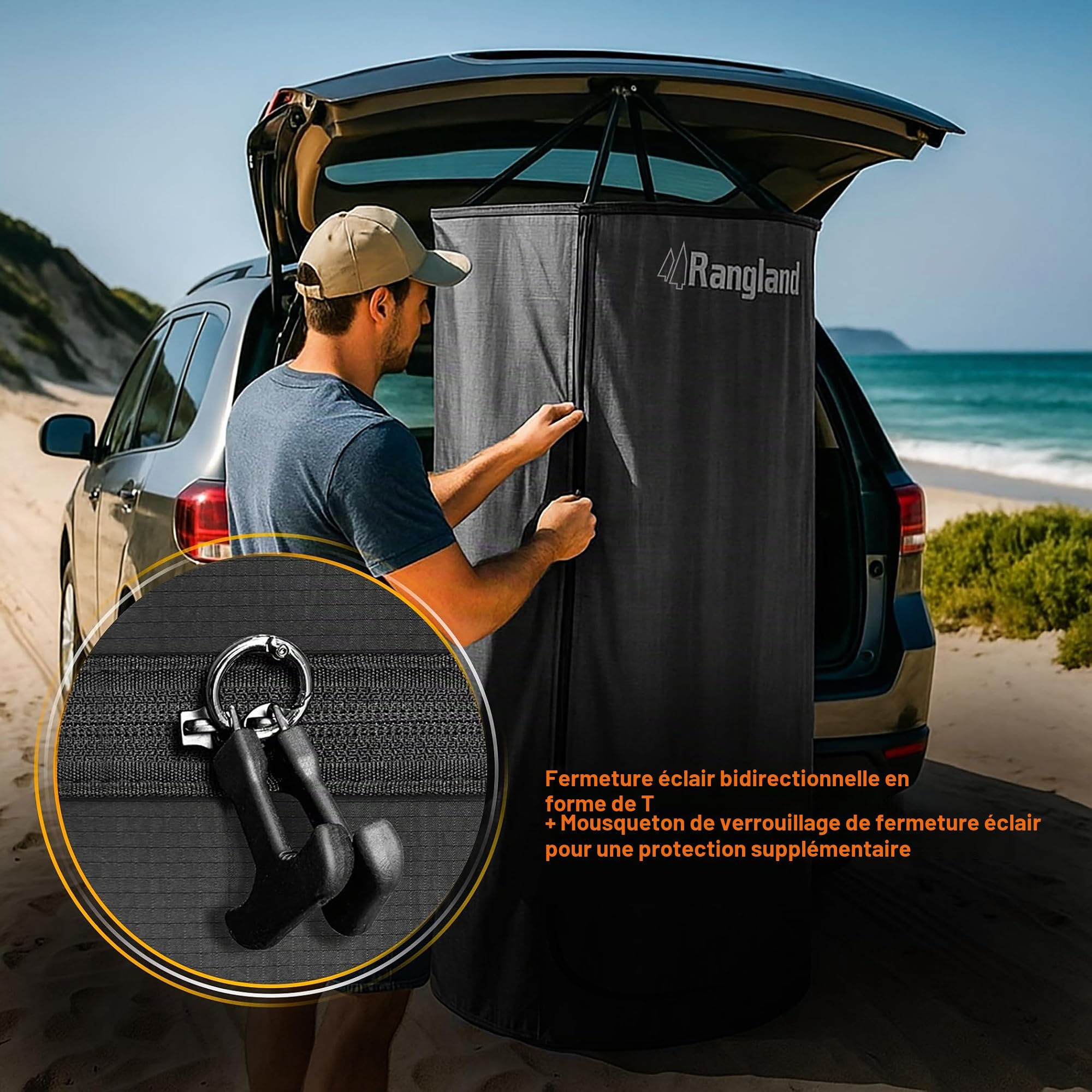 Tente de vestiaire portable - Cabine d'intimité instantanée avec ventouse pour hayon de SUV, pour camping, douche, plage et toilettes (sac de transport inclus), noir