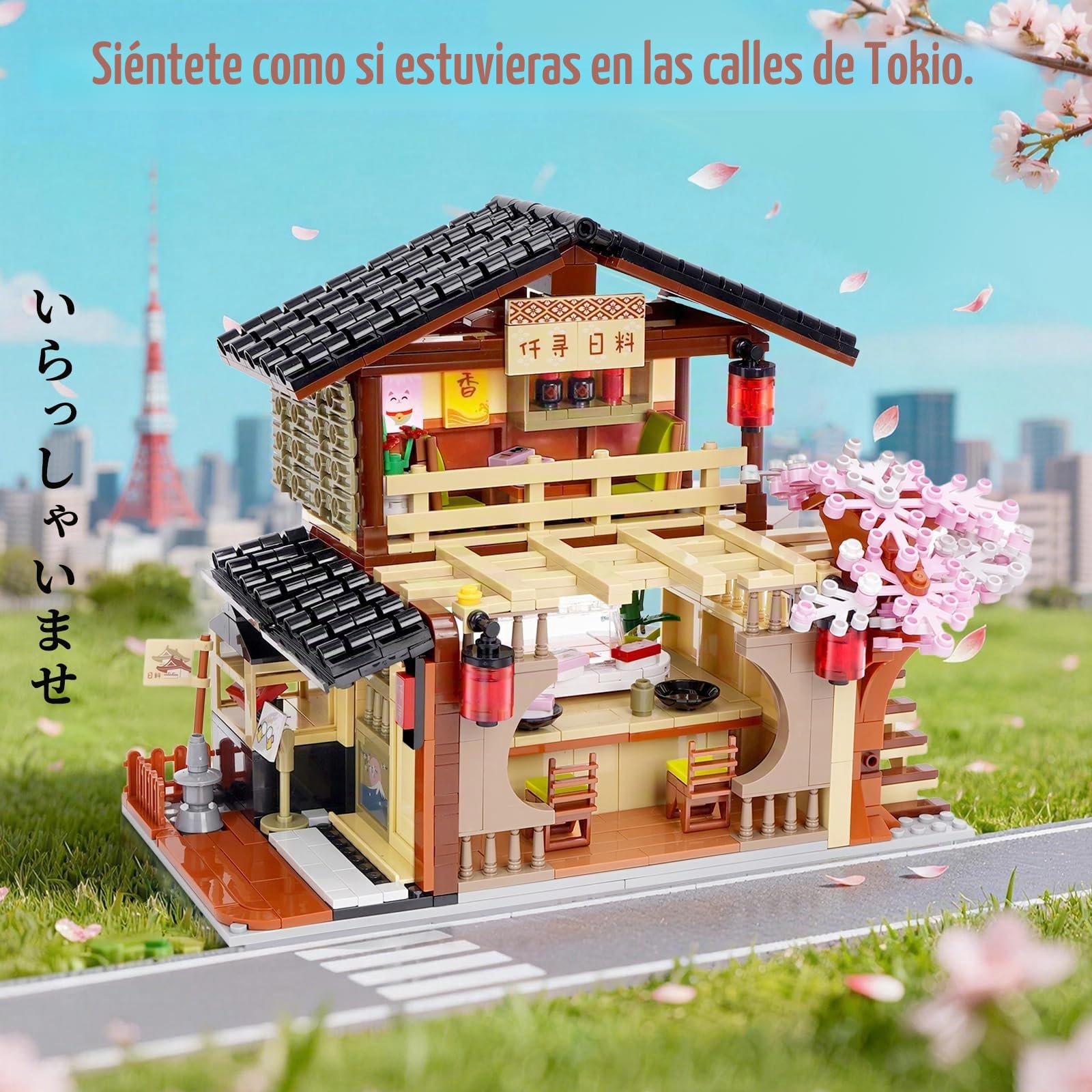 Bloque de construcción de Juguetes, Tienda de Sushi, Kit de construcción Compatible, casa de Estilo japonés, Regalo de cumpleaños para Adultos niños a Partir de 8 años, 763 Piezas