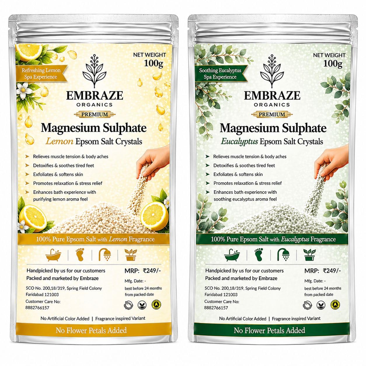 Epsom Salt Combo Pack – Lemon & Eucalyptus Fragrance Bath Salt for Relaxation & Foot Soak | 200g | 100g X 2-image-39