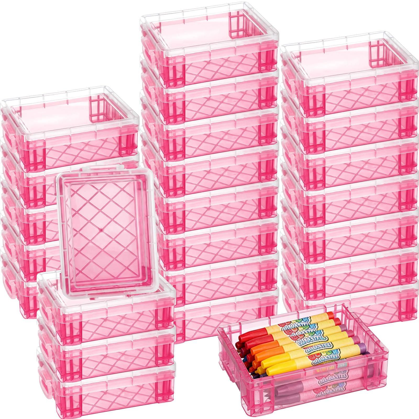 Suzile 25 Pcs Plastic Crayon Boxes Bulk,Pink
