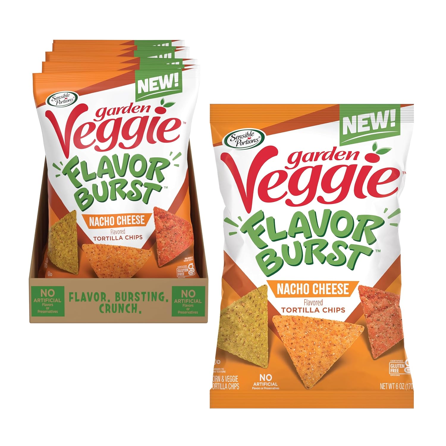 Sensible Portions Garden Veggie Flavor Burst Tortilla Chips, Nacho, 6 Oz (Pack of 6)