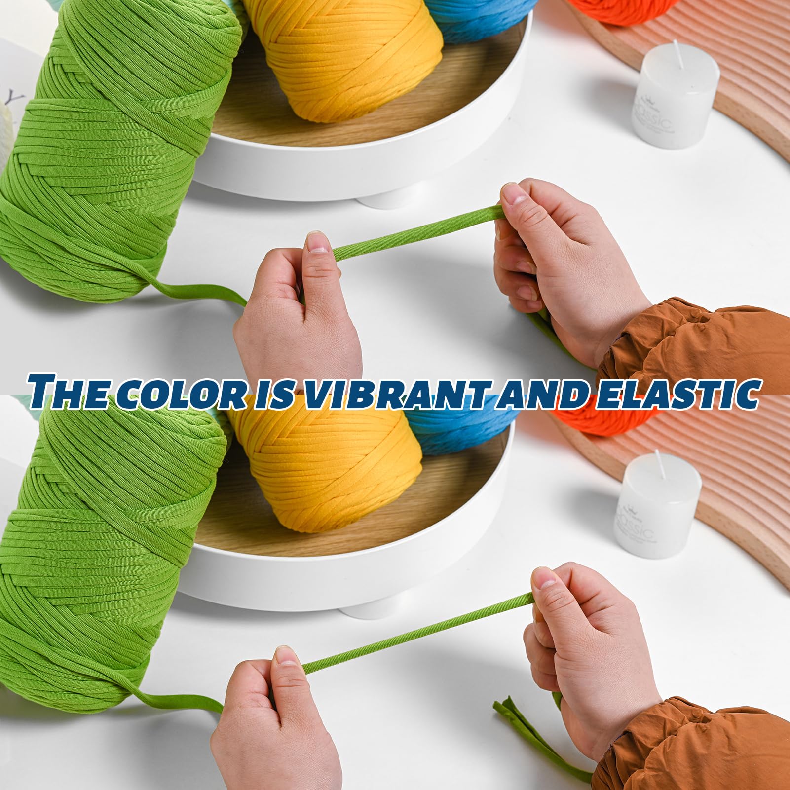 2 Pack Elastic Fabric T Shirt Yarn for Crocheting，Beginner Crochet Yarn with Polyester Spandex Blend,Total 800g/228yds Soft Tshirt Yarn for Crochet Crafts/Bags/Baskets(Light Tan+Deep Khaki)