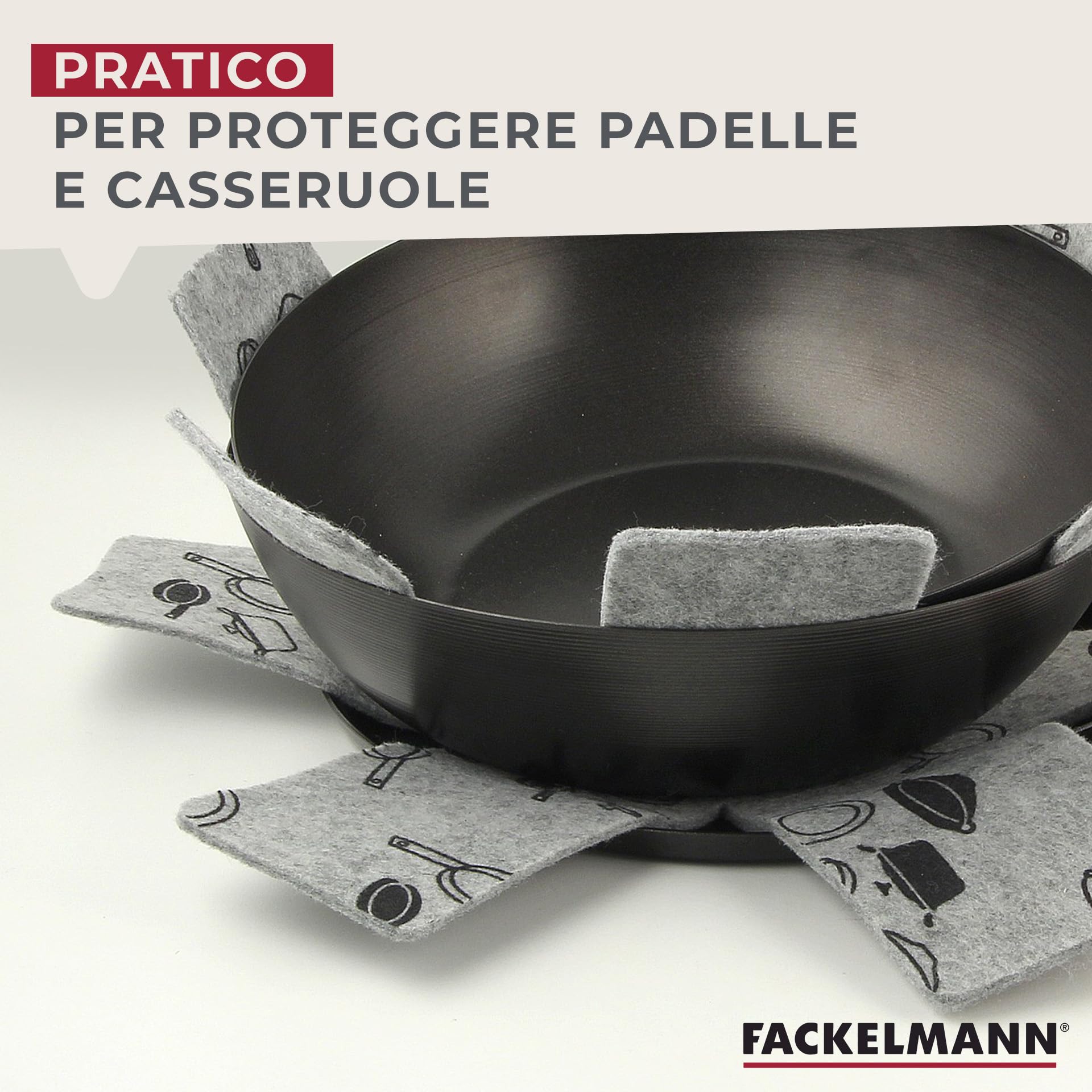 Fackelmann Set Padelle, Wok Ø30 in Alluminio Riciclato, 3 Padelle Antiaderenti Effetto Pietra 20/24/28 cm, 2 Coperchi Universali in Vetro, bordo silicone, Adatte Induzione, Senza PFAS, Linea Balance