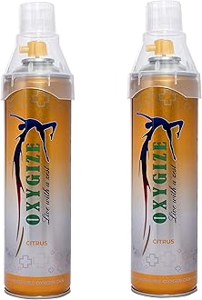 Portable Citrus Flavour Oxygen Can 20liter Cylinder Respiratory Exerciser with Inbuilt mask Protect For Air Pollution, Quick Recovery, boosting immune system (500 Breaths Approx.) Pack-2