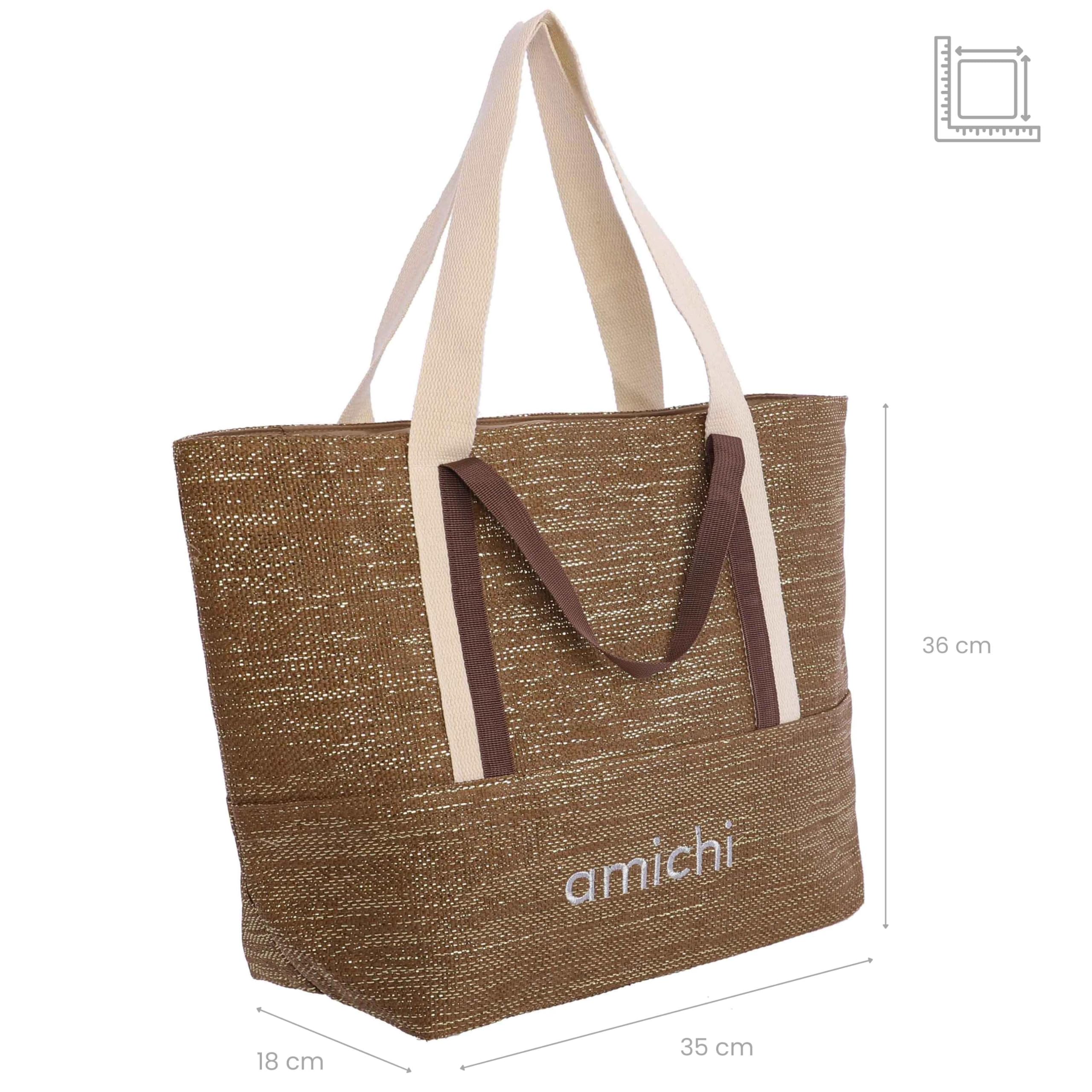 AMICHI - Bolso shopper mujer - Bolso mujer de rafia diseño artesanal para verano, Miramar