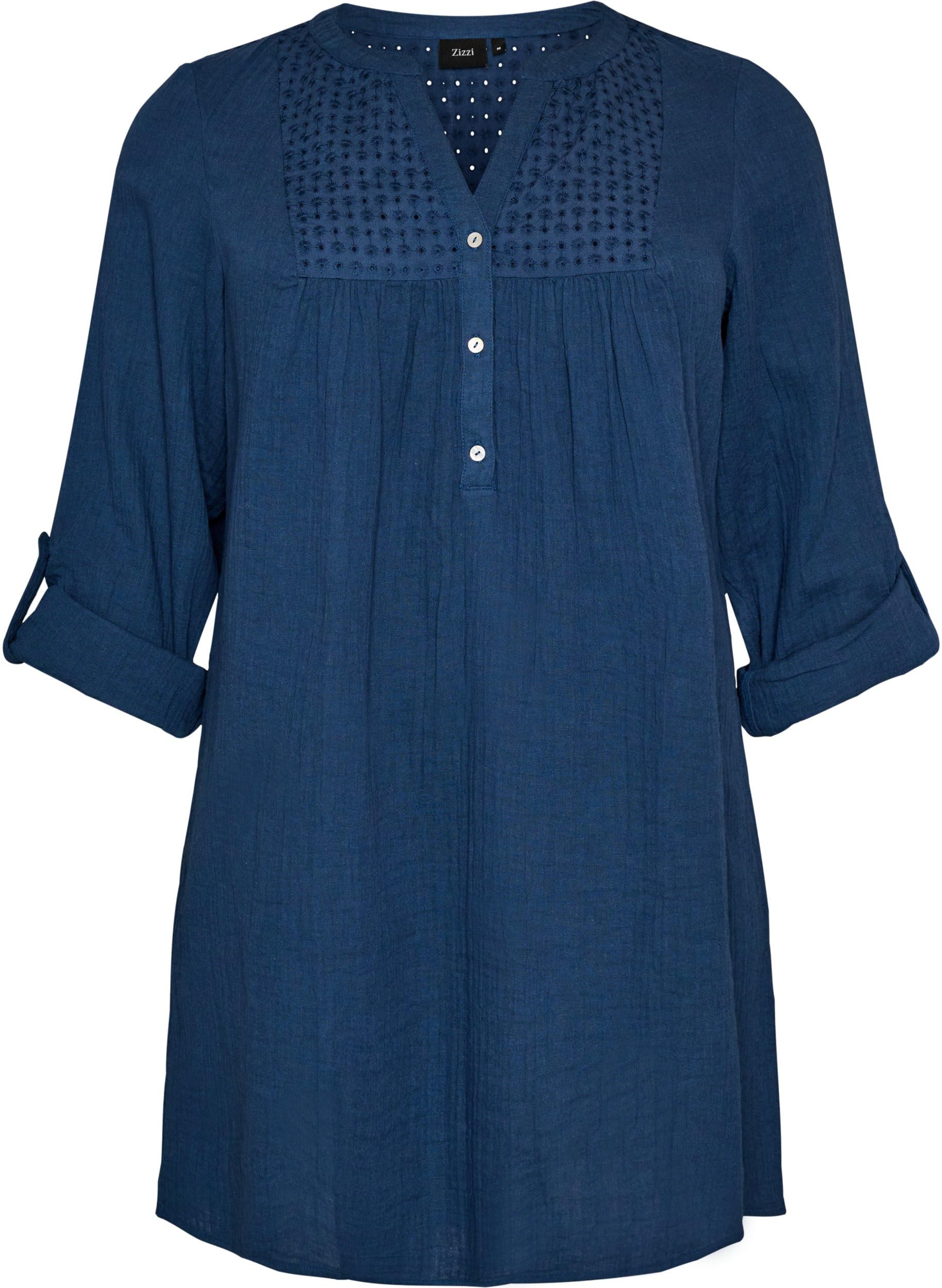 Zizzi Tunique en mousseline de coton pour femme - Manches 3/4 - Taille 42-60