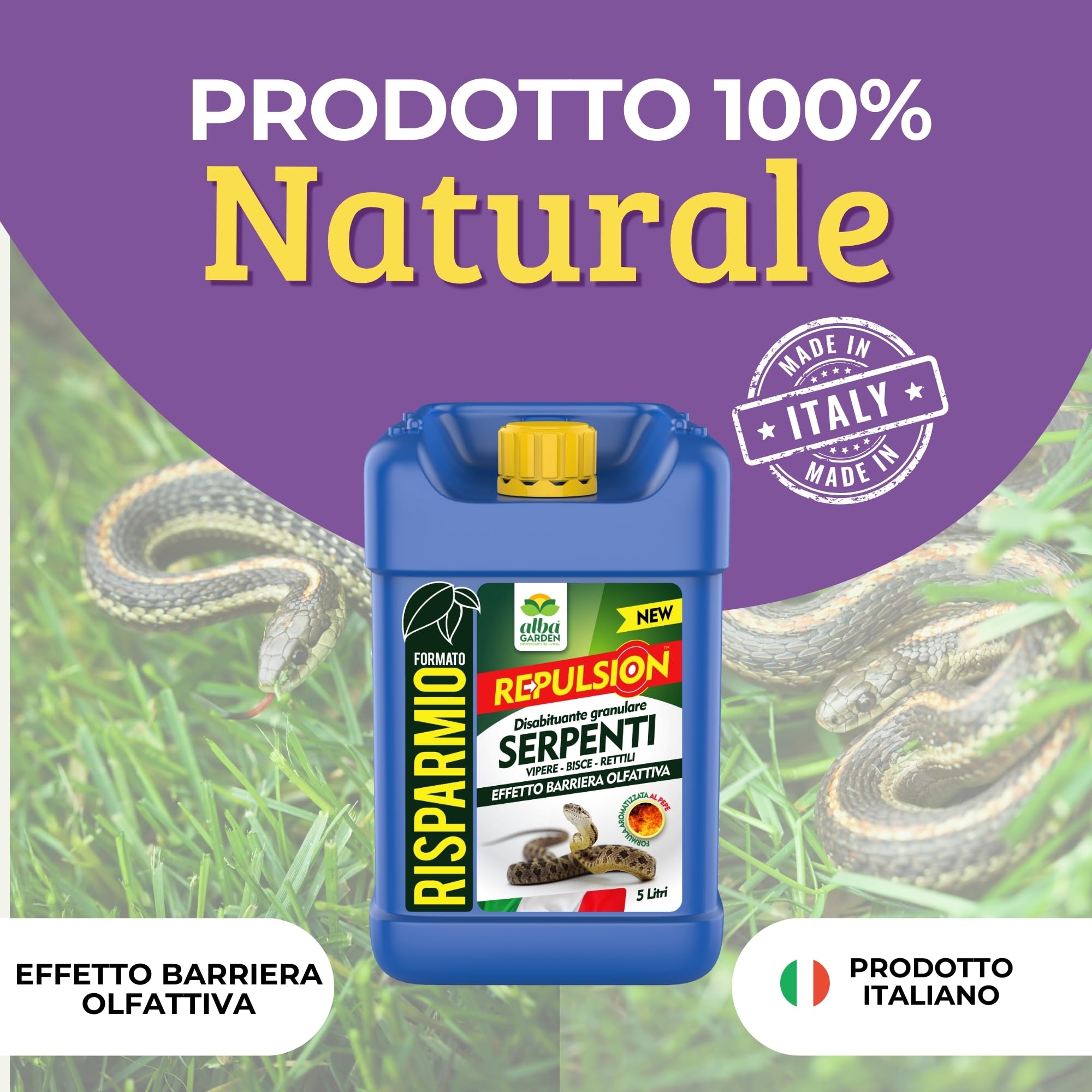 Albagarden - Disabituante Repellente Barriera Per Serpenti - Dissuasore Naturale Per Allontanare Vipere Bisce Rettili - Granulare x 5 Lt
