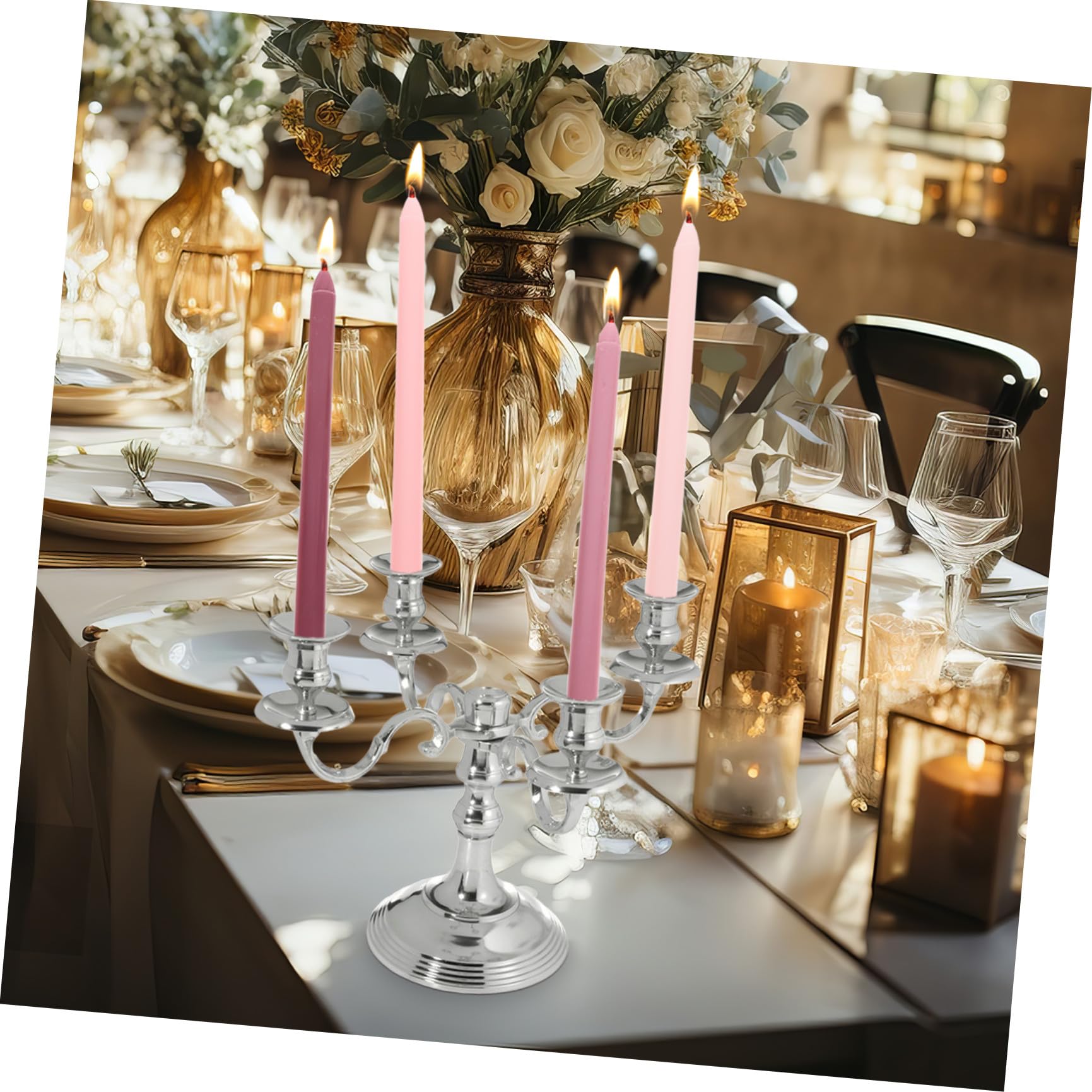 Candele Profumate Palo lungo 4 Pezzi Set Decorazione Matrimonio Rosa Sfumata Paraffina senza Fumo Atmosfera Romantica per Feste e