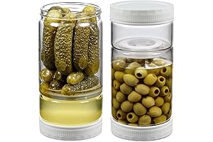 LANDNEOO 36oz Glass Olive or Pickle Strainer Jar with Flip Lid, Pickle...
