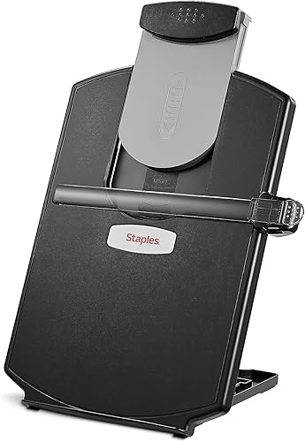 Staples Soporte de plástico para documentos con clip y barra guía, negro