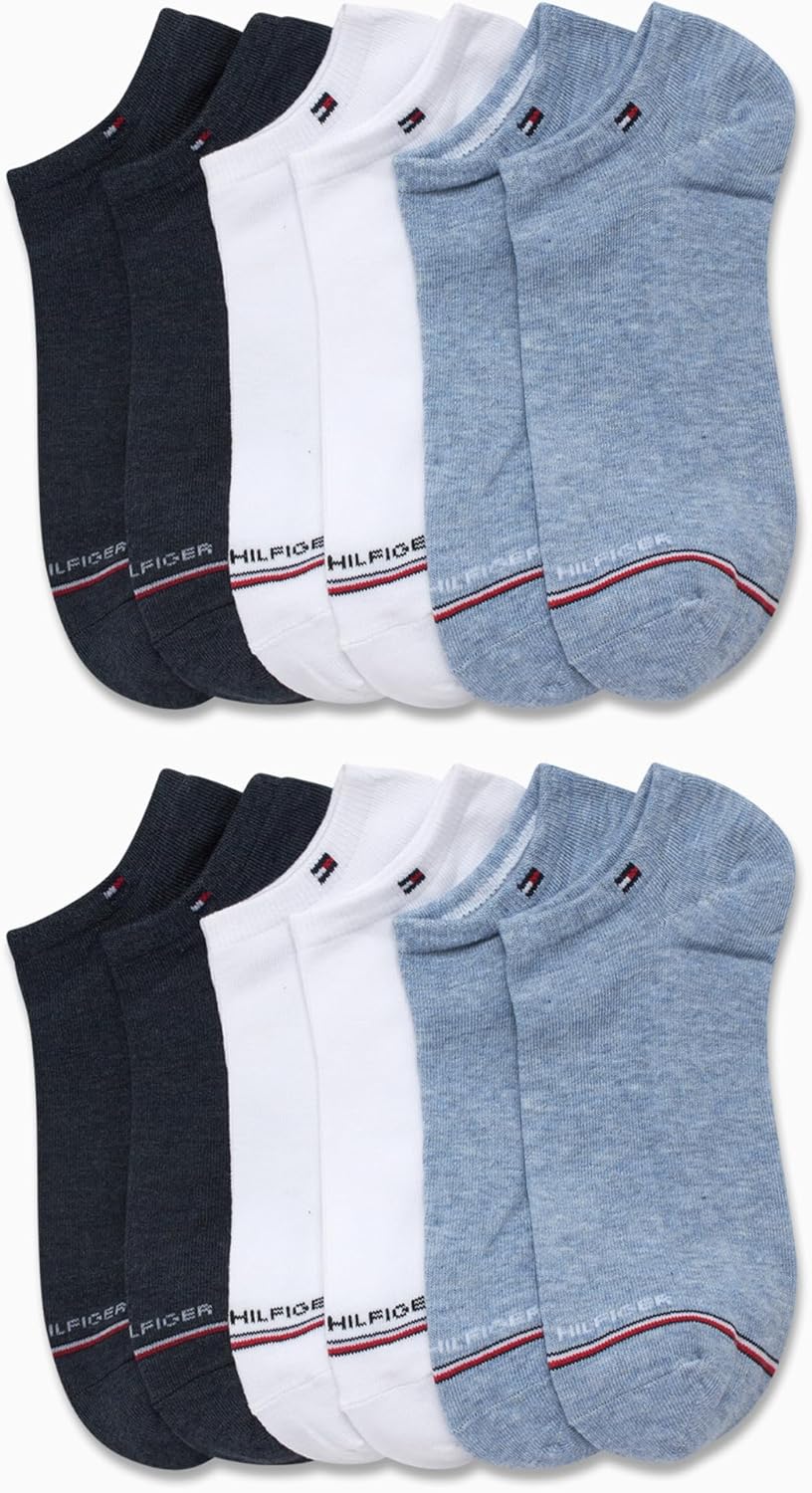 Tommy Hilfiger Mens No Show Socks - 10 Pack Cotton Blend Performance Stretch Athletic Invisible Liner Low Cut Socks for Men