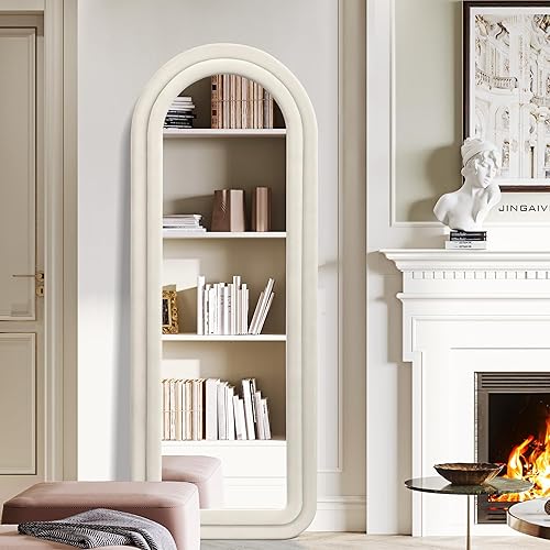 Espejo de longitud completa para montar en la pared, espejo arqueado de cuerpo completo de 63 x 24 pulgadas con marco de franela y vidrio grueso,