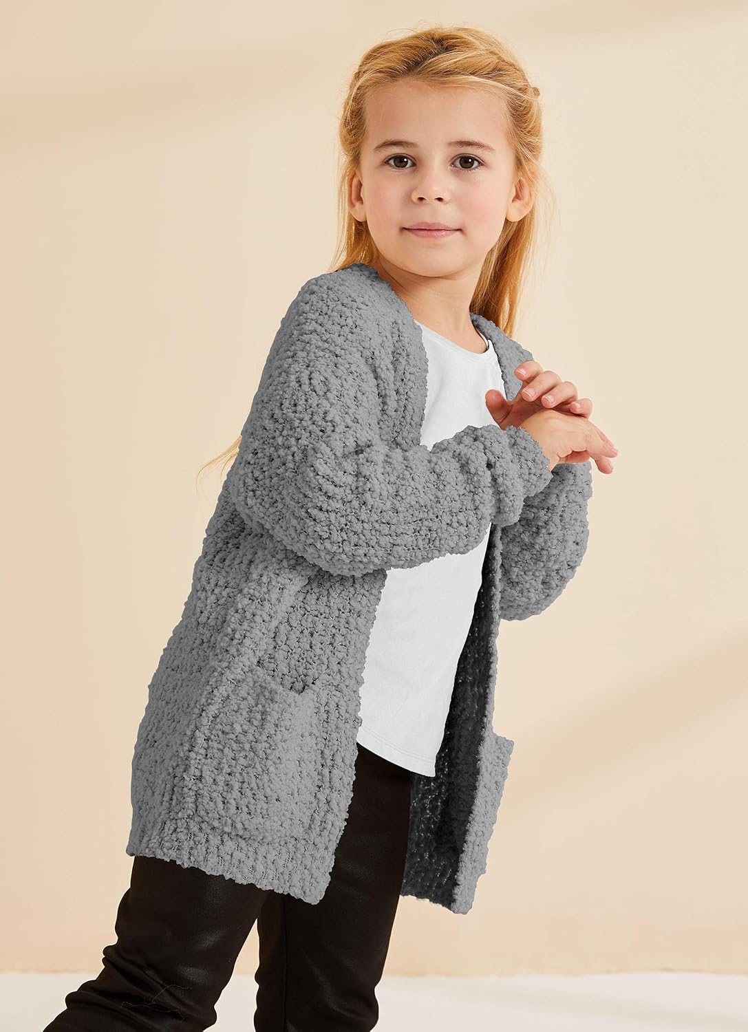 Girls Casual Open Front Long Sleeve Cardigan Pocket Fashion Sweater Outwear - Image 2