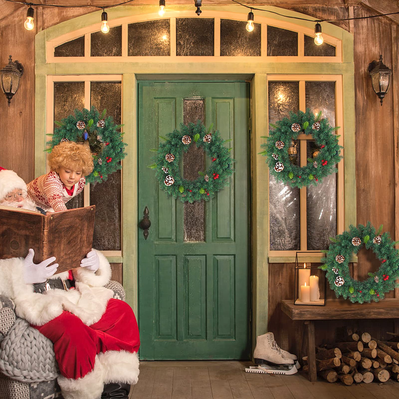 LZQ Girlande Weihnachten 8m, Weihnachtsgirlande mit Beleuchtung, Tannengirlande, Weihnachtsdeko Girlanden mit Roten Beeren und Tannenzapfen, für Innen und Außendekoration von Türen, Wänden und Treppen