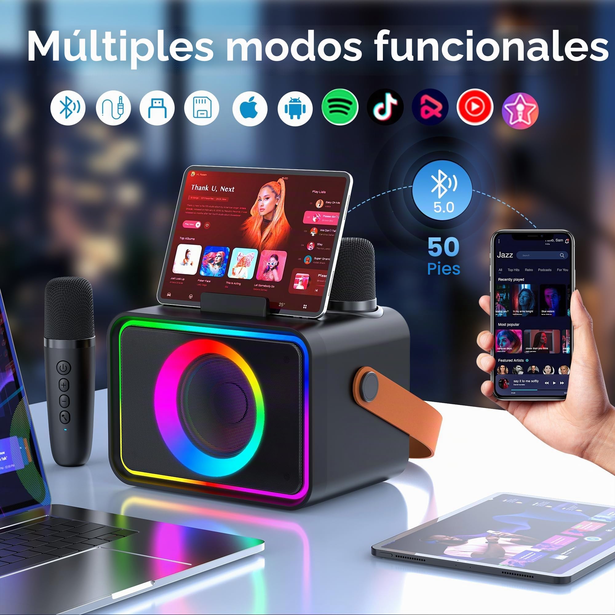 Máquina de Karaoke con 2 micrófonos para Adultos y niños, Altavoz de Karaoke Bluetooth portátil para Adultos y niños, Sistema PA de Fiesta con Luces de Discoteca para reuniones, Regalos para la