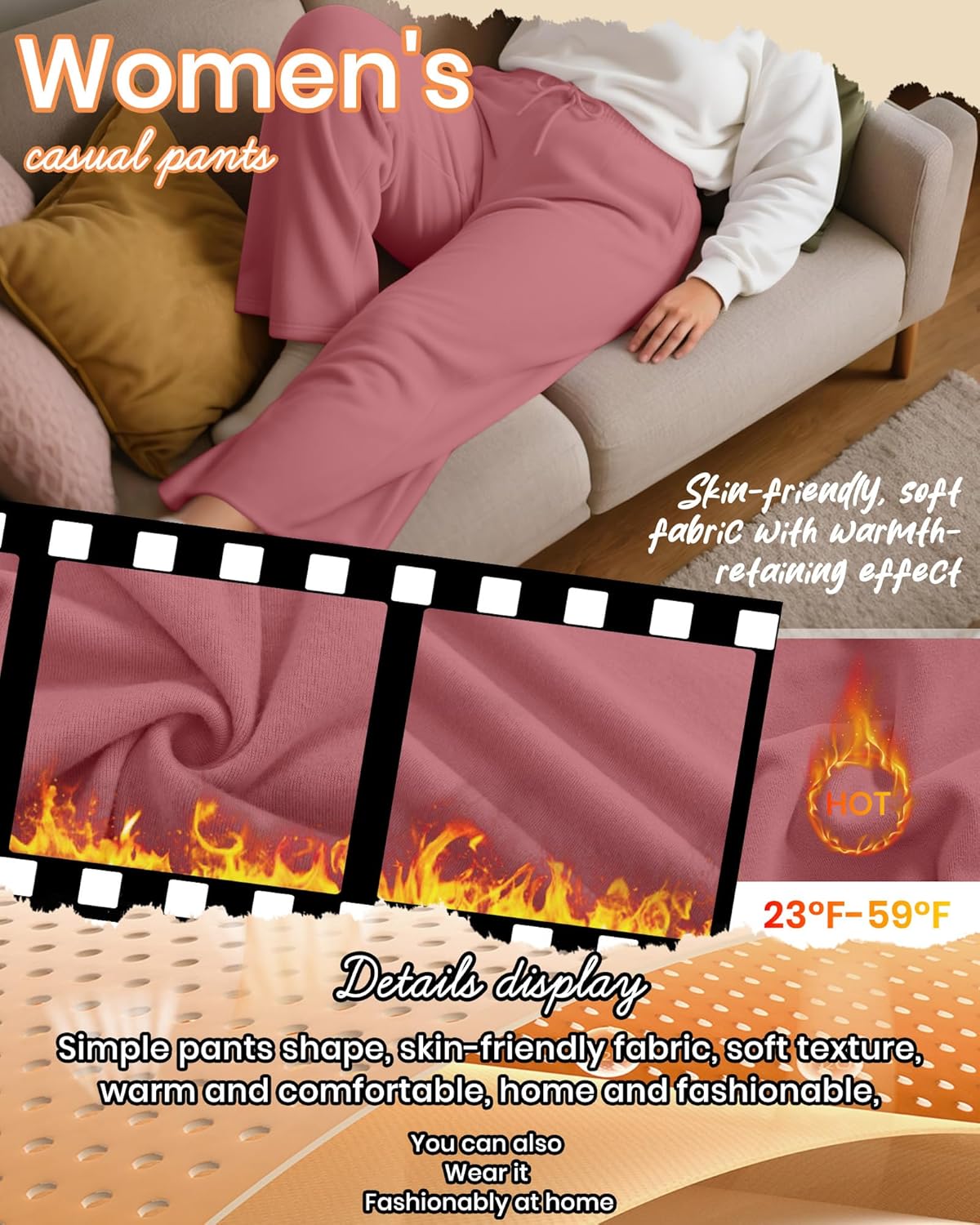 3 Pack Women's Plus Size Fleece Pants, Drawstring Wide Leg High Waist Sweatpants Loose Lounge Pants with Pockets - Image 2