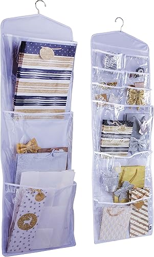 Organizador grande de doble cara colgante bolsa de regalo y soporte de papel de seda (blanco)