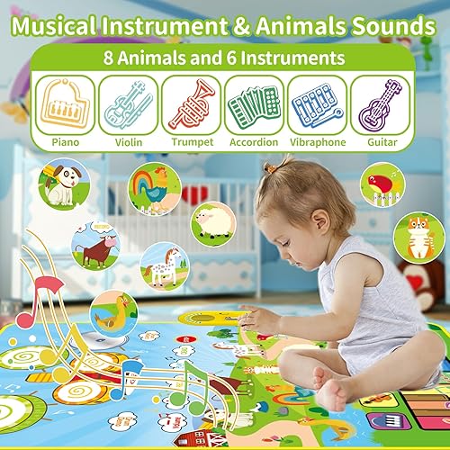Miniatura 2 de Juguetes para niños de 1 año, juguetes musicales 3 en 1 para niños pequeños de 1 a 3 años, teclado de piano, alfombrilla de batería con 2 baquetas,