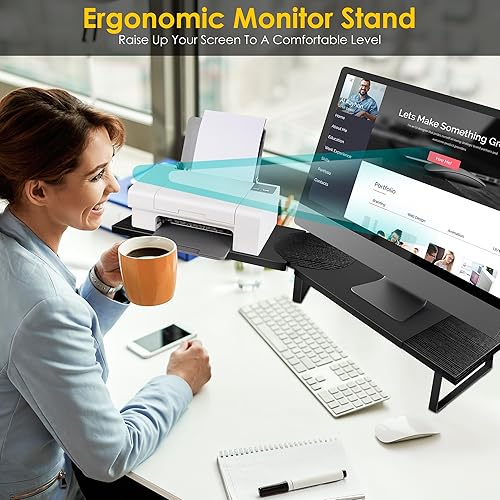 Miniatura 6 de Soporte de doble monitor para escritorio, gran longitud ajustable y elevador de ángulo para 2 monitores, organizador de escritorio doble para