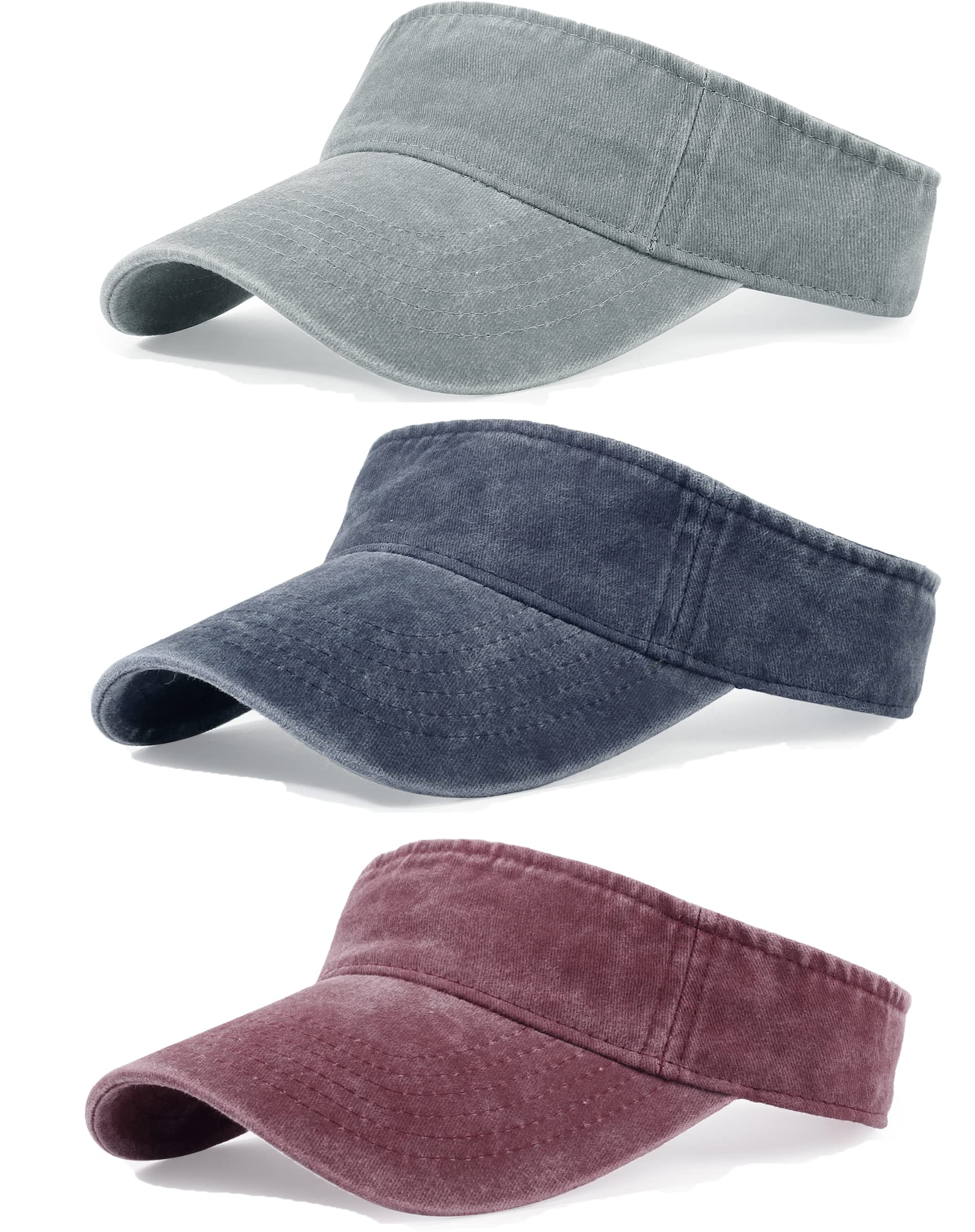 Confezione da 3 visiere parasole per donne e uomini, cappelli da sole sportivi leggeri con visiera regolabile in twill di cotone