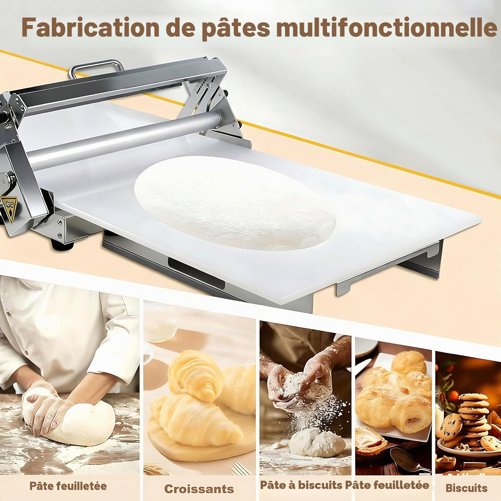 Petit Coupe-PâTe, Laminoir Pliable, 0.5-2.5cm PéTrin à éPaisseur RéGlable, Acier Inoxydable, Laminoir Pliable pour Boulangeries et PâTisseries Width15.74in